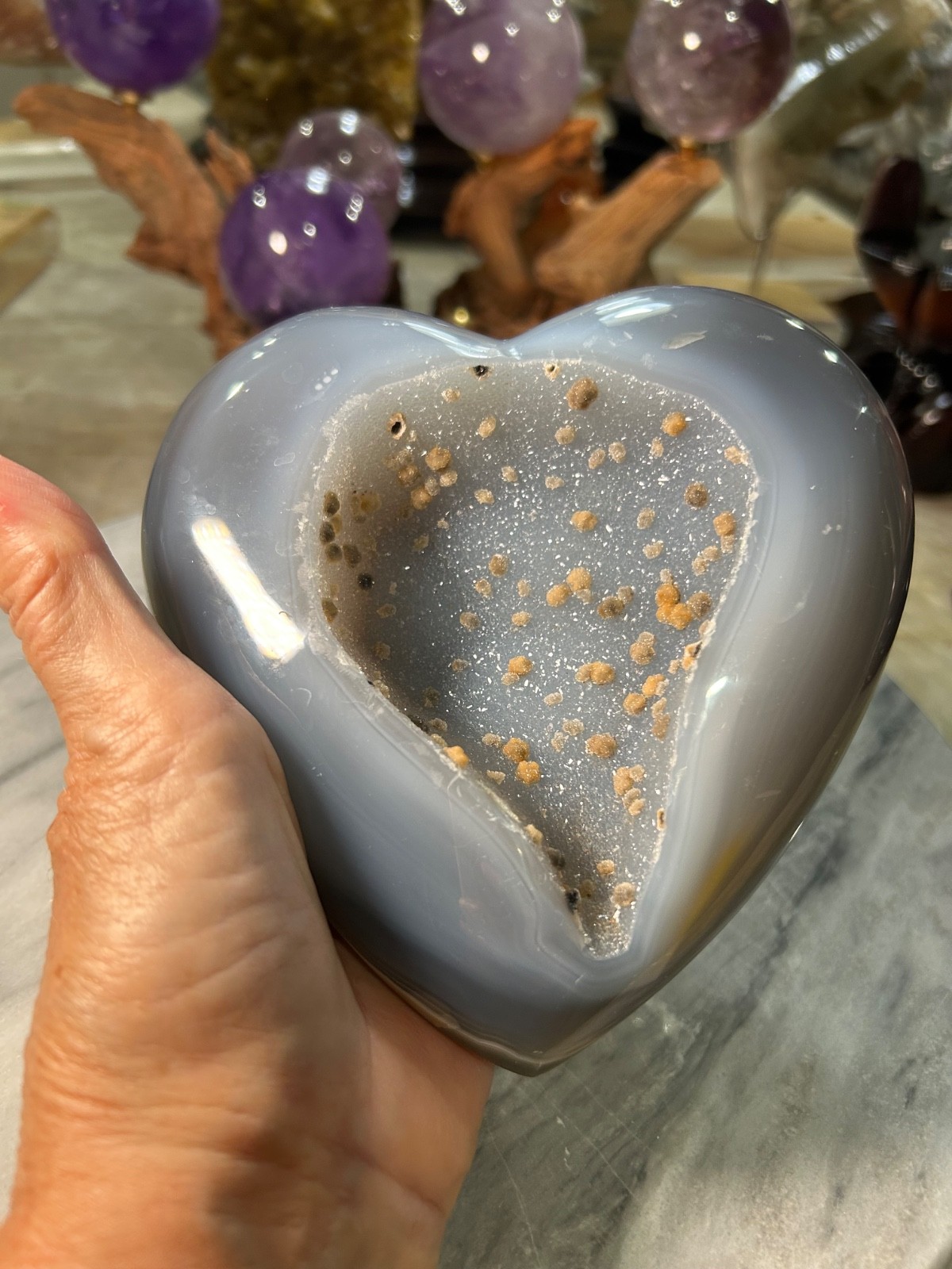 Druzy blue agate heart 3 lb 6 oz