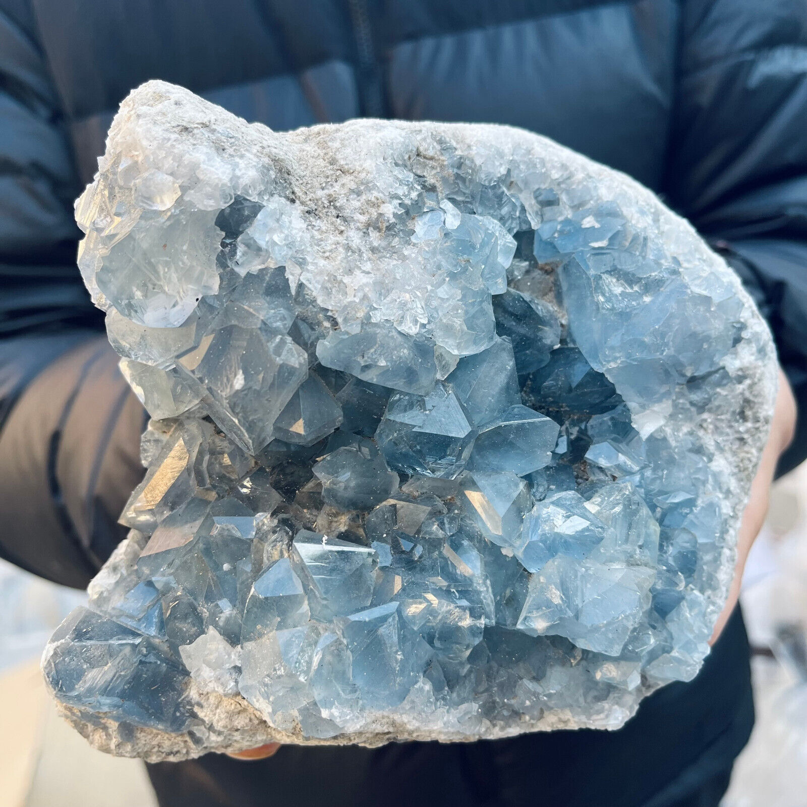 6.1lb Large Natural Blue Celestite Crystal Geode Quartz Cluster Mineral Specimen