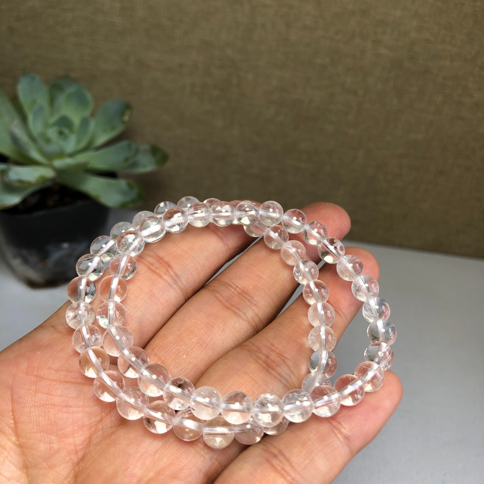 2Pcs Wholesal Natural white crystal bracelets Crystal ball sphere ball 6mm