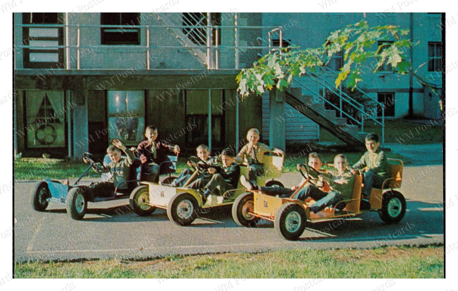 Sharon Massachusetts 1950s Camp Go-Karts Kids Standard Postcard Sharon Massachusetts 1950s Camp Go-Karts Kids Standard Postcard