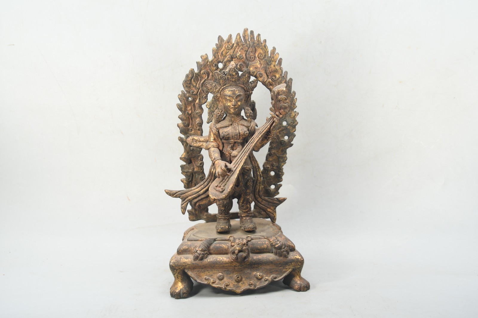 Tibetan Bronze Saraswati Statue, Goddess Wisdom Sculpture, Antique Himalayan Art