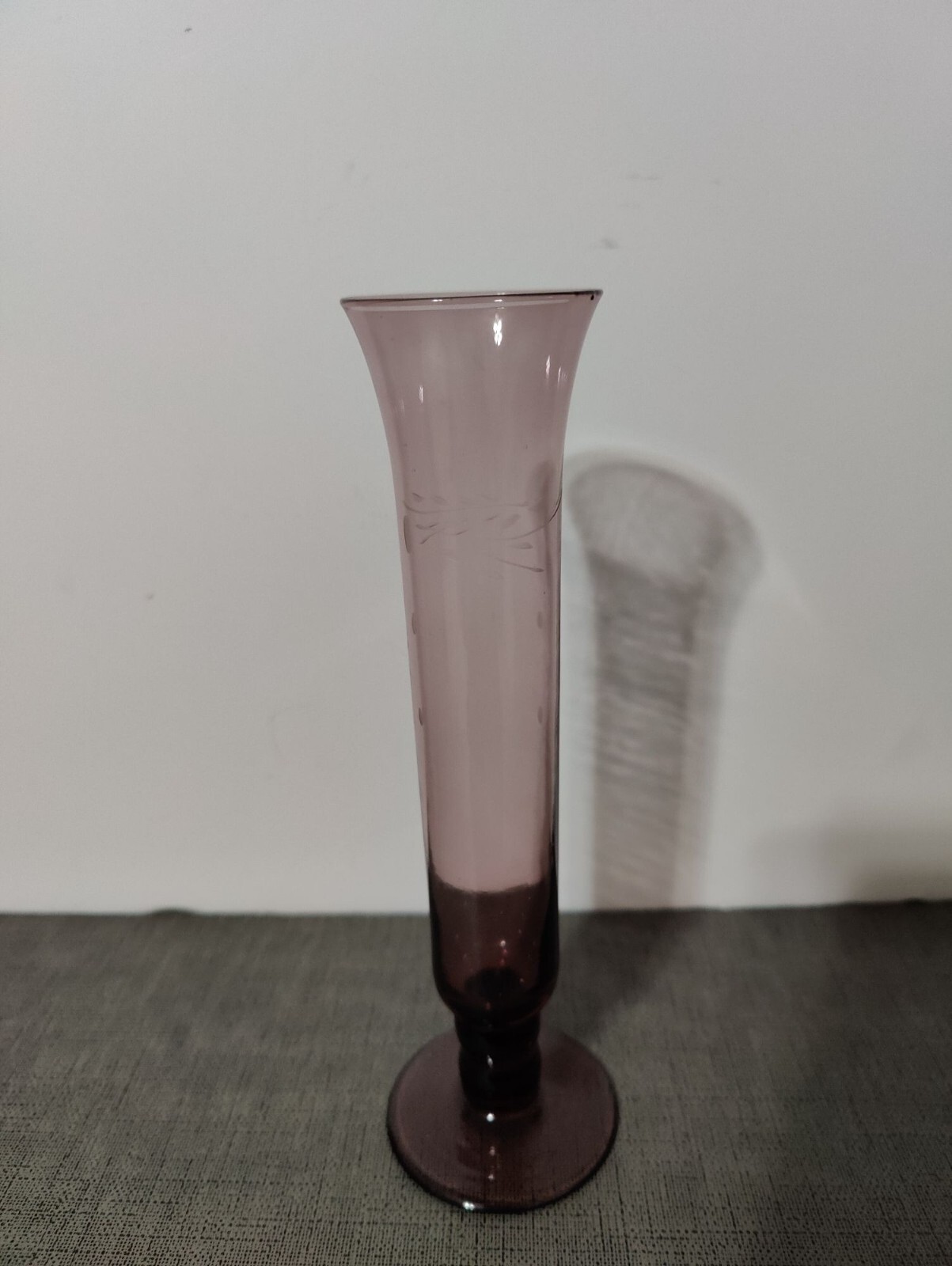 Vintage Amethyst Etched Glass Bud Vase 8