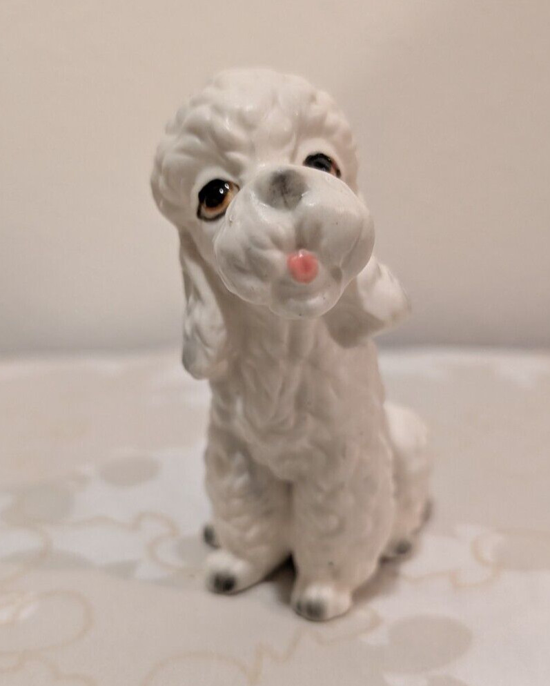 Vintage Lefton White Poodle Figurine Sitting  4.0” Puppy Dog  Ceramic H 8081