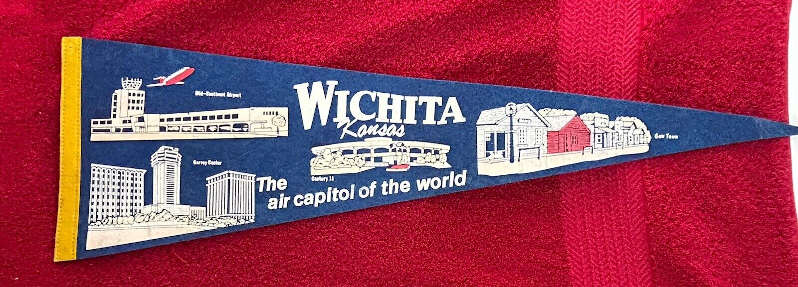 Vintage Felt Pennant Wichita Kansas Air Capitol Of The World Garvey Cow Town