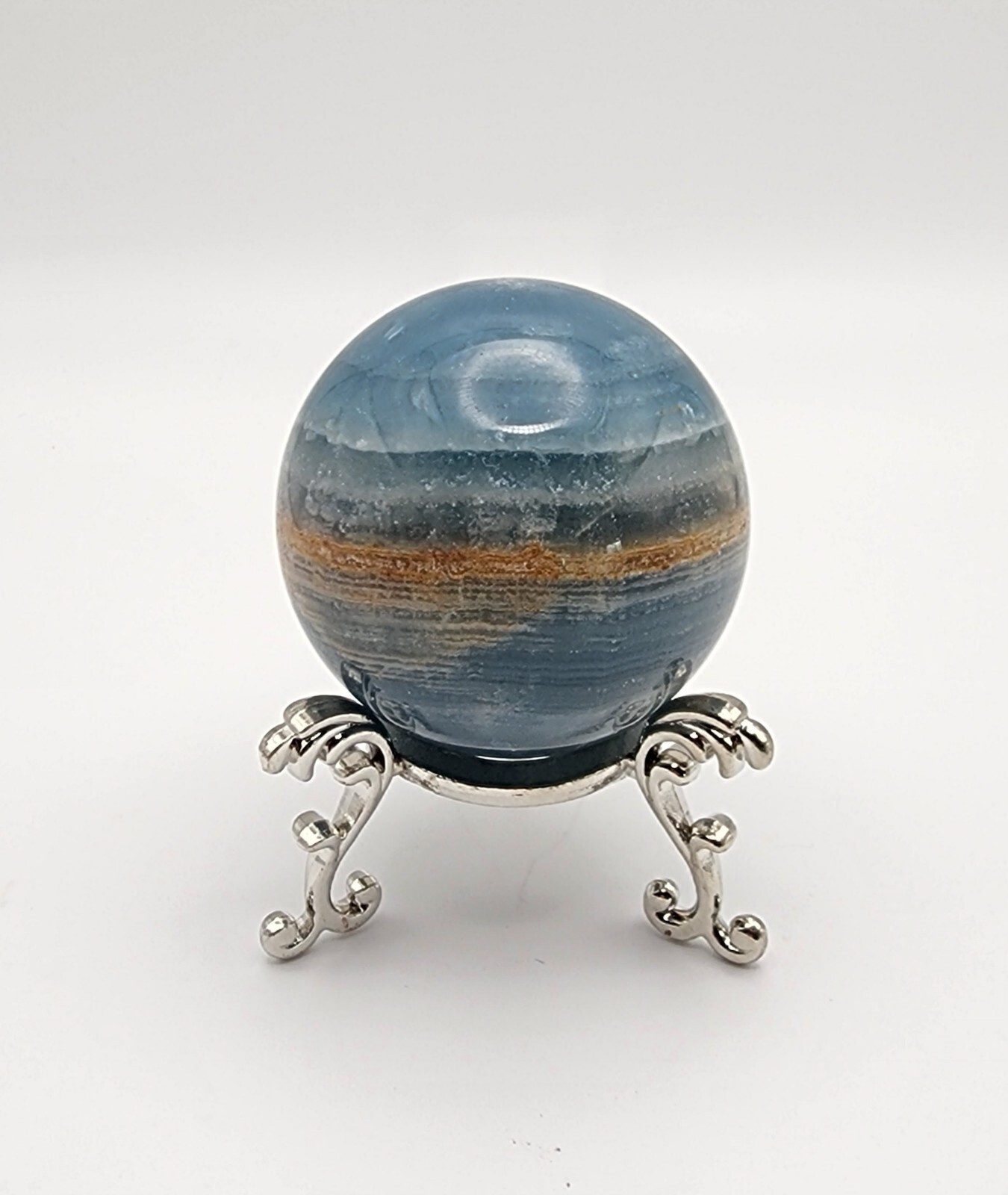 Blue Onyx Sphere With Stand, Blue Gemstone Gift 
