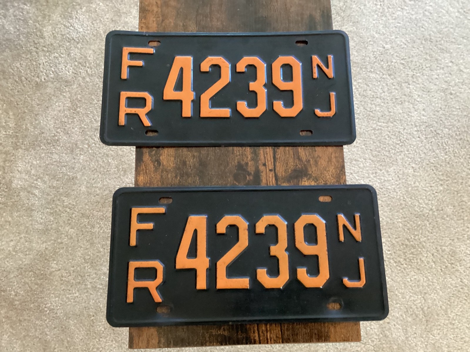Vintage c. 1957 Pair of New Jersey Base Auto License Plate FR-4239 Vintage c. 1957 Pair of New Jersey Base Auto License Plate FR-4239