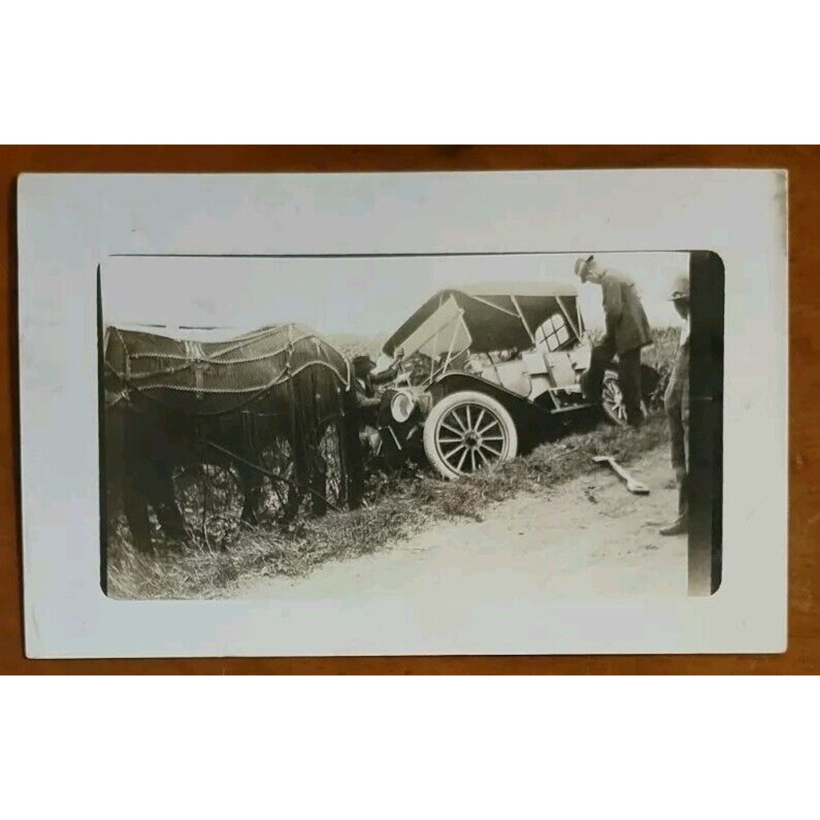 R.P.P.C. Car in Ditch - Assisted by Horses - 1920's Postcard