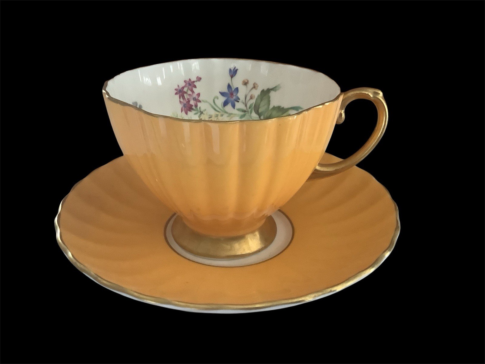 Rare VTG Yellow Foley China Tea Cup with Saucer Made In England 6 oz Gold Trim Rare VTG Yellow Foley China Tea Cup with Saucer Made In England 6 oz Gold Trim