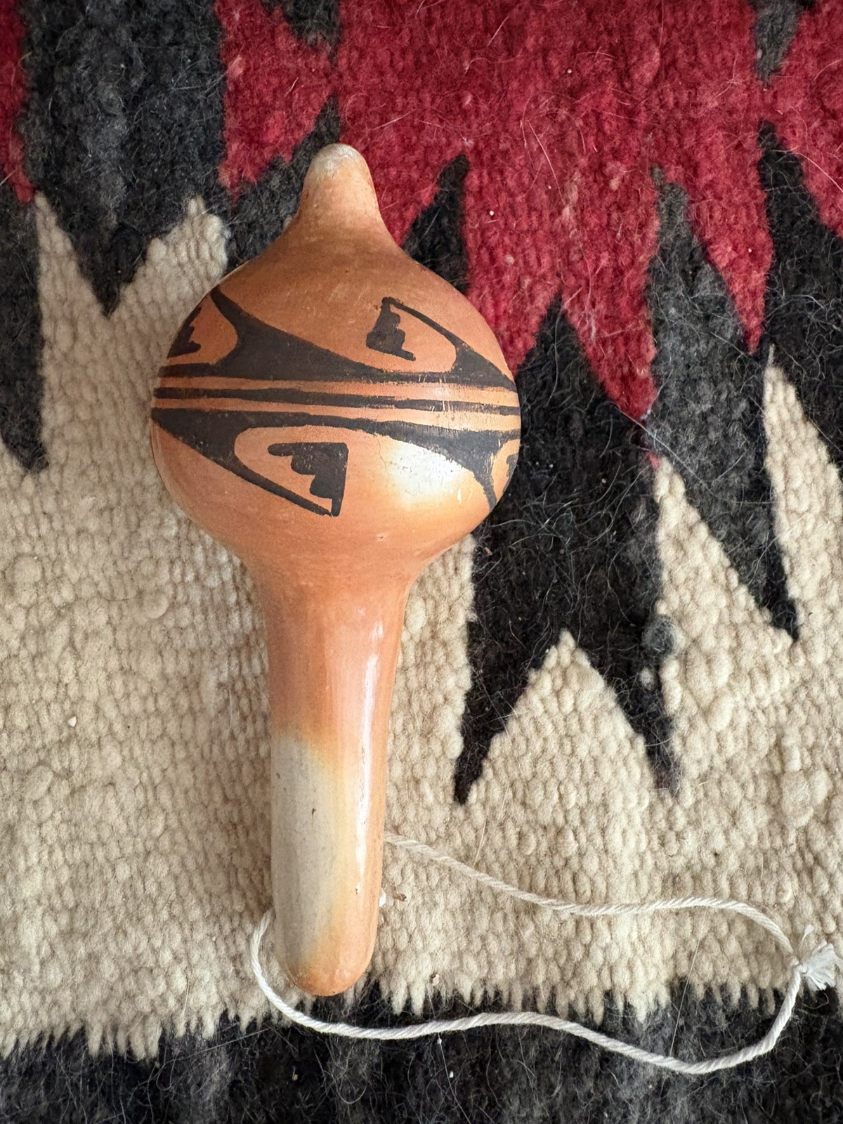 VTG Hopi Native American Yellowware Pottery Rattle Signed KS Rain Pattern