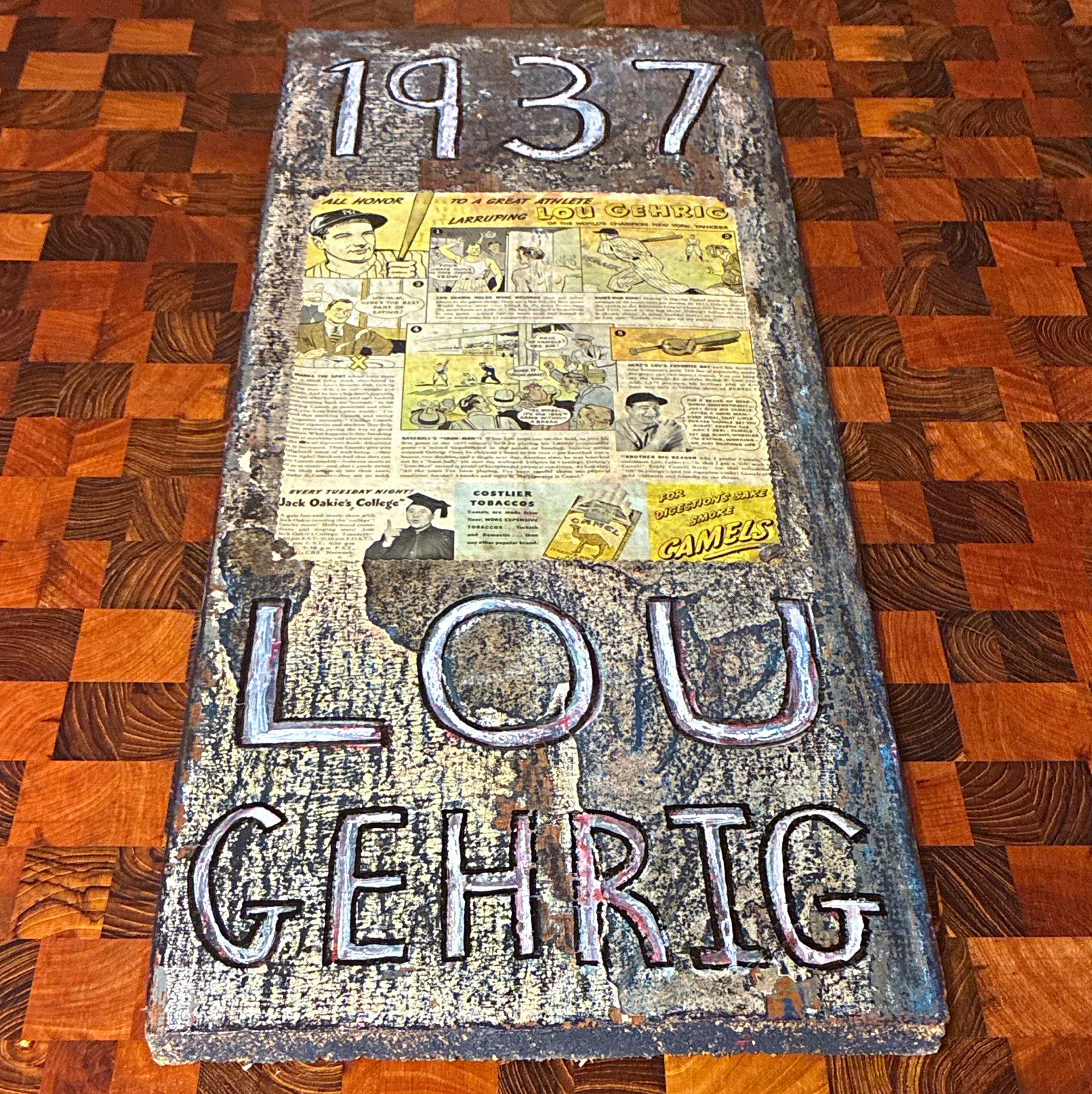 Camel 1937 Lou Gehrig Tobacco Advertising Sign/Plaque