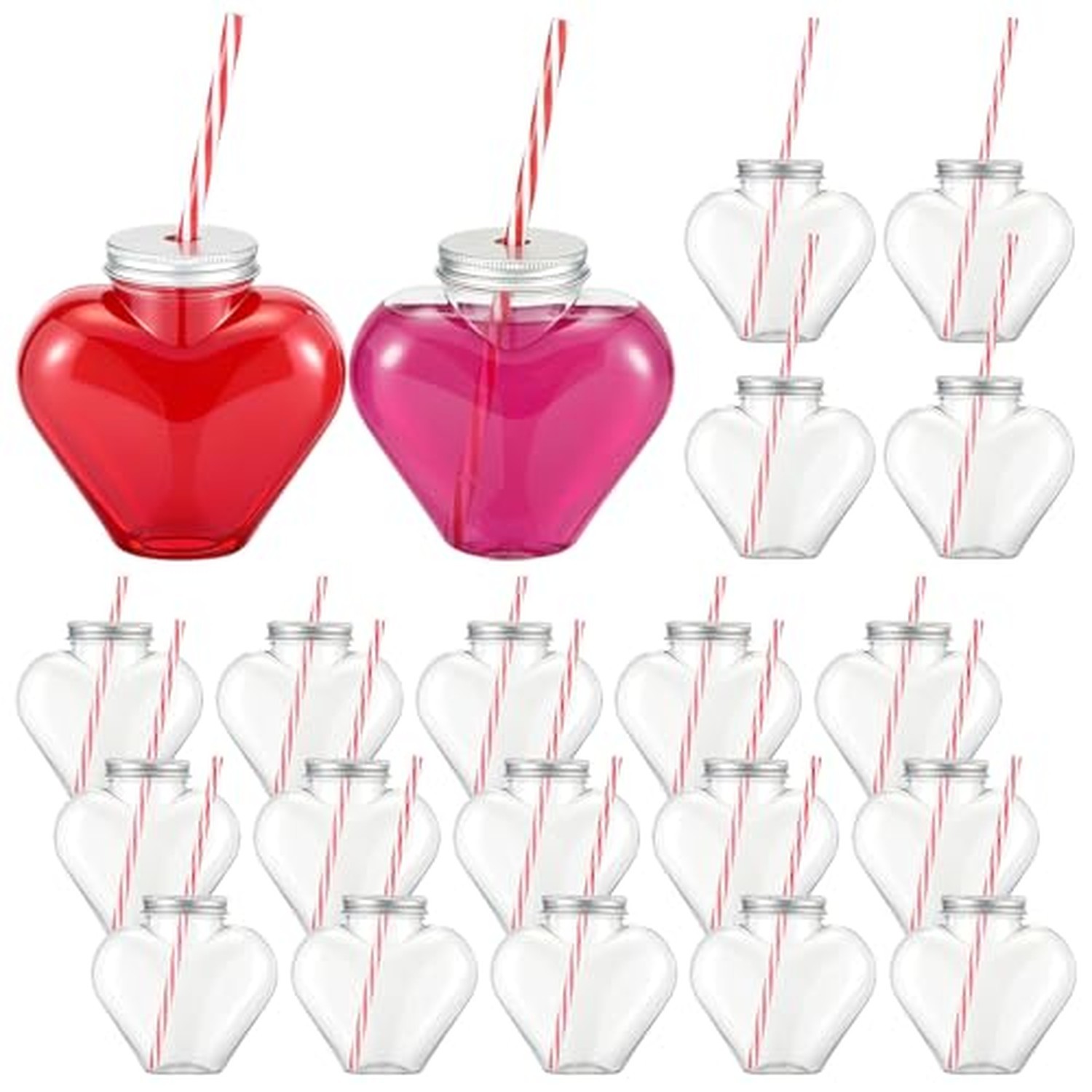 Sliner 20 Set Bear Plastic Bottles with Straws Caps, Heart Sliner 20 Set Bear Plastic Bottles with Straws Caps, Heart