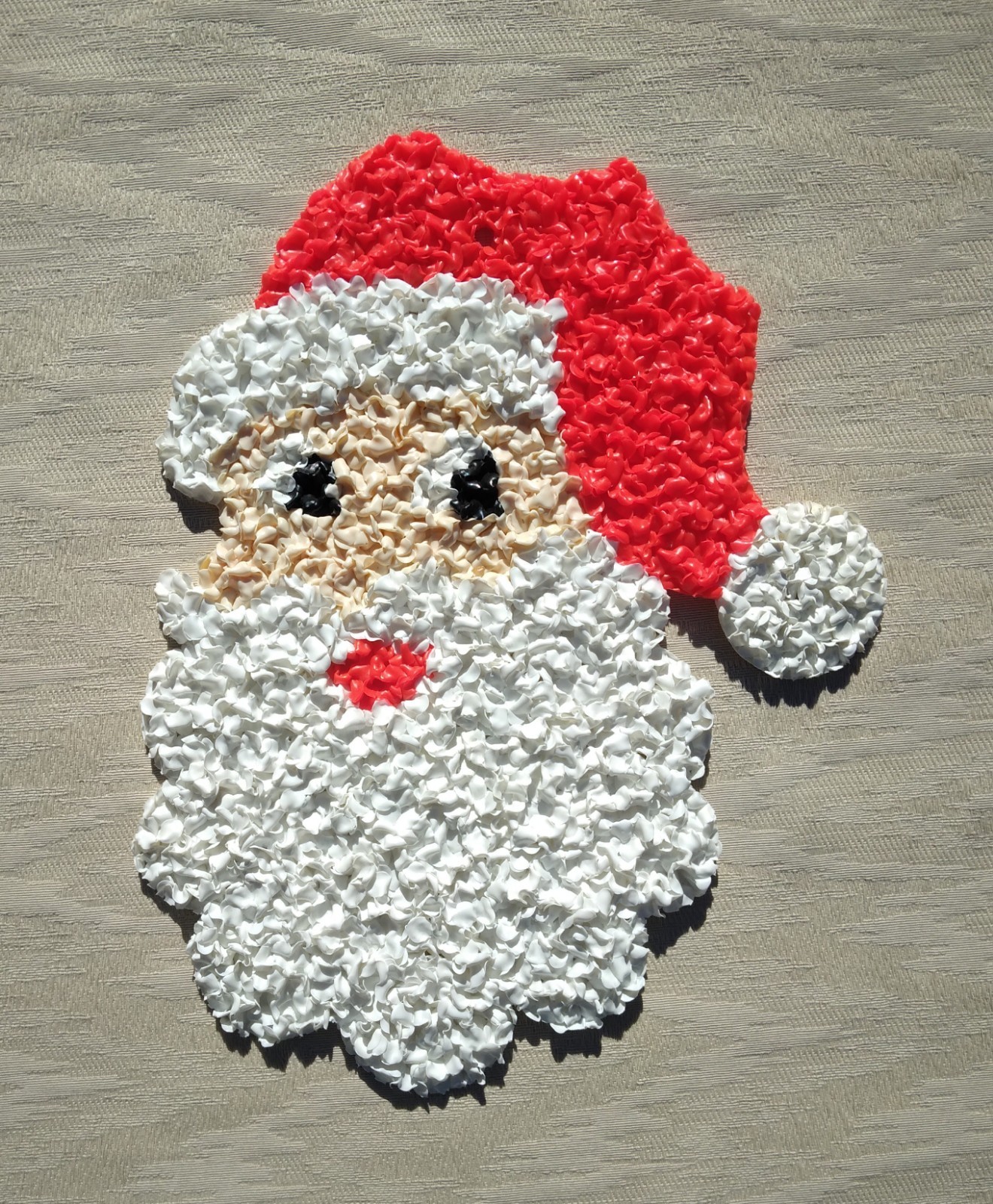 Vtg 70\'s Melted Plastic Popcorn Santa Claus Smiling Face Wall Hanging Decoration