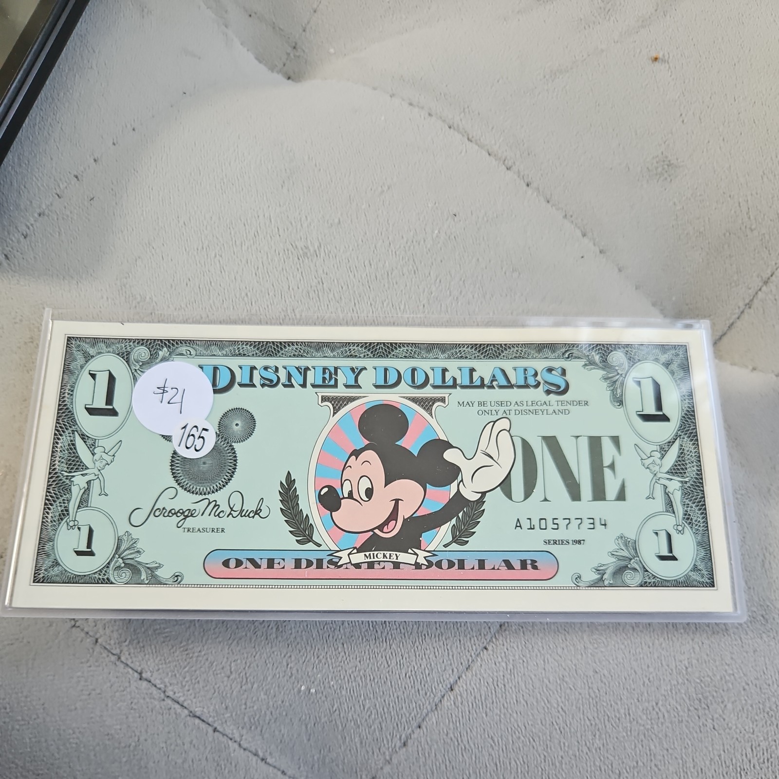 1987 Walt Disney World $1 Disney Dollar Mickey Mouse D-A Block First Year
