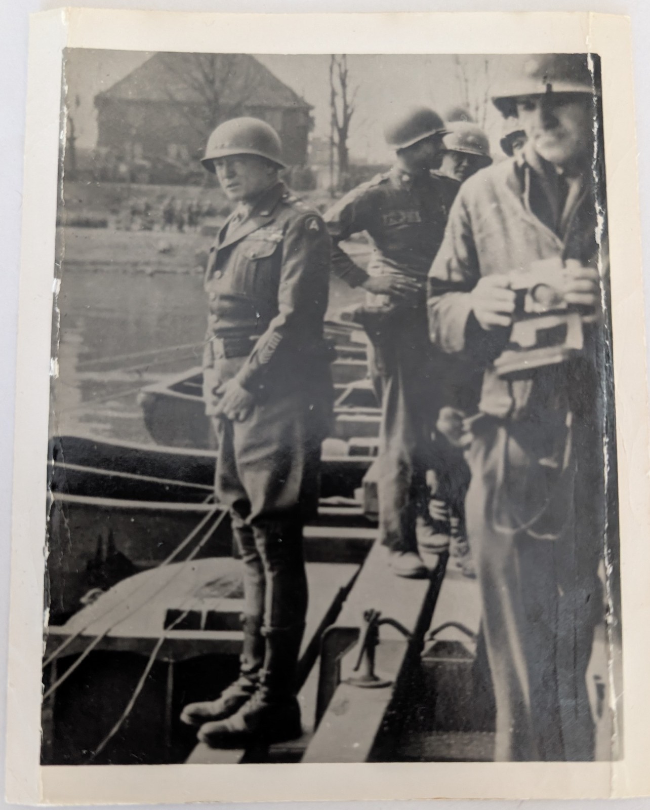 George S. Patton Rhine River WWII Photo March 24 1945 Pontoon Bridge Vintage