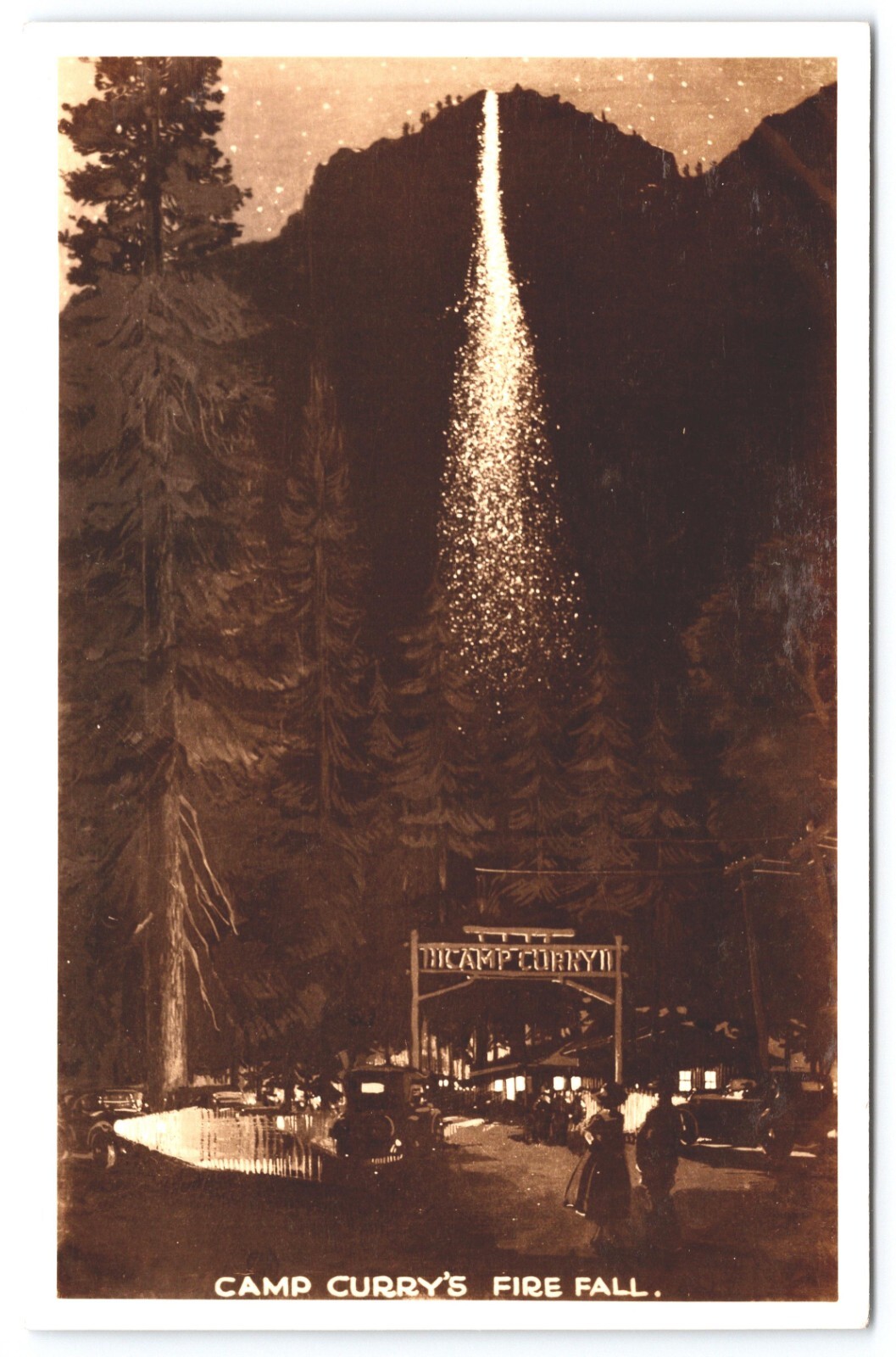 Postcard RPPC, Camp Curry's Fire Fall Yosemite California Unposted