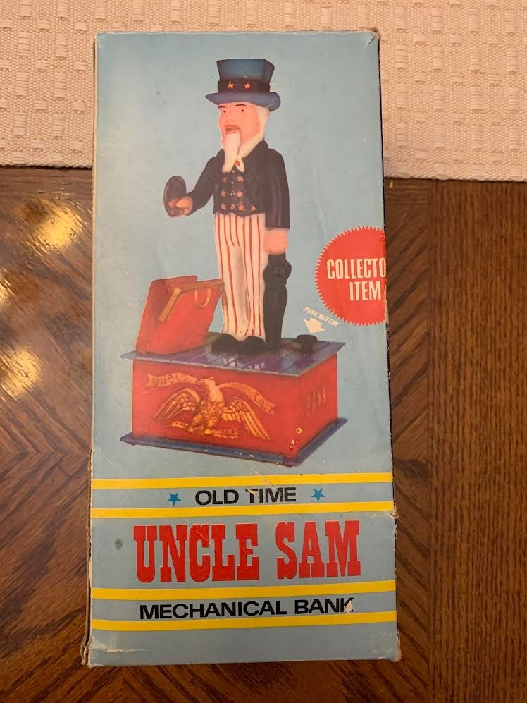 Vintage 1974 Old Time Uncle Sam Mechanical Bank Plastic WITH BOX - Tested
