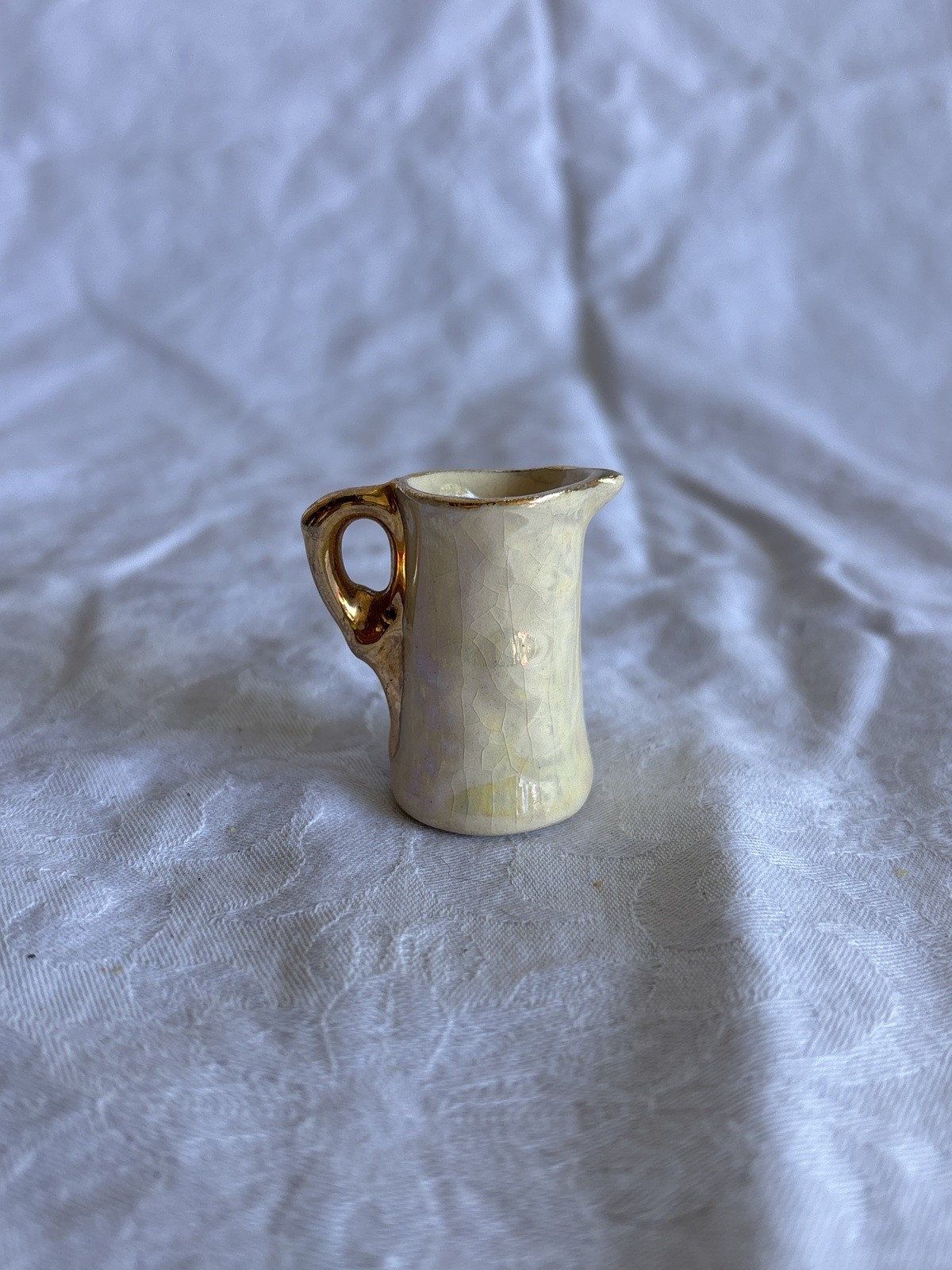 Vintage Small Ceramic Creamer Pitcher with Gold Handle