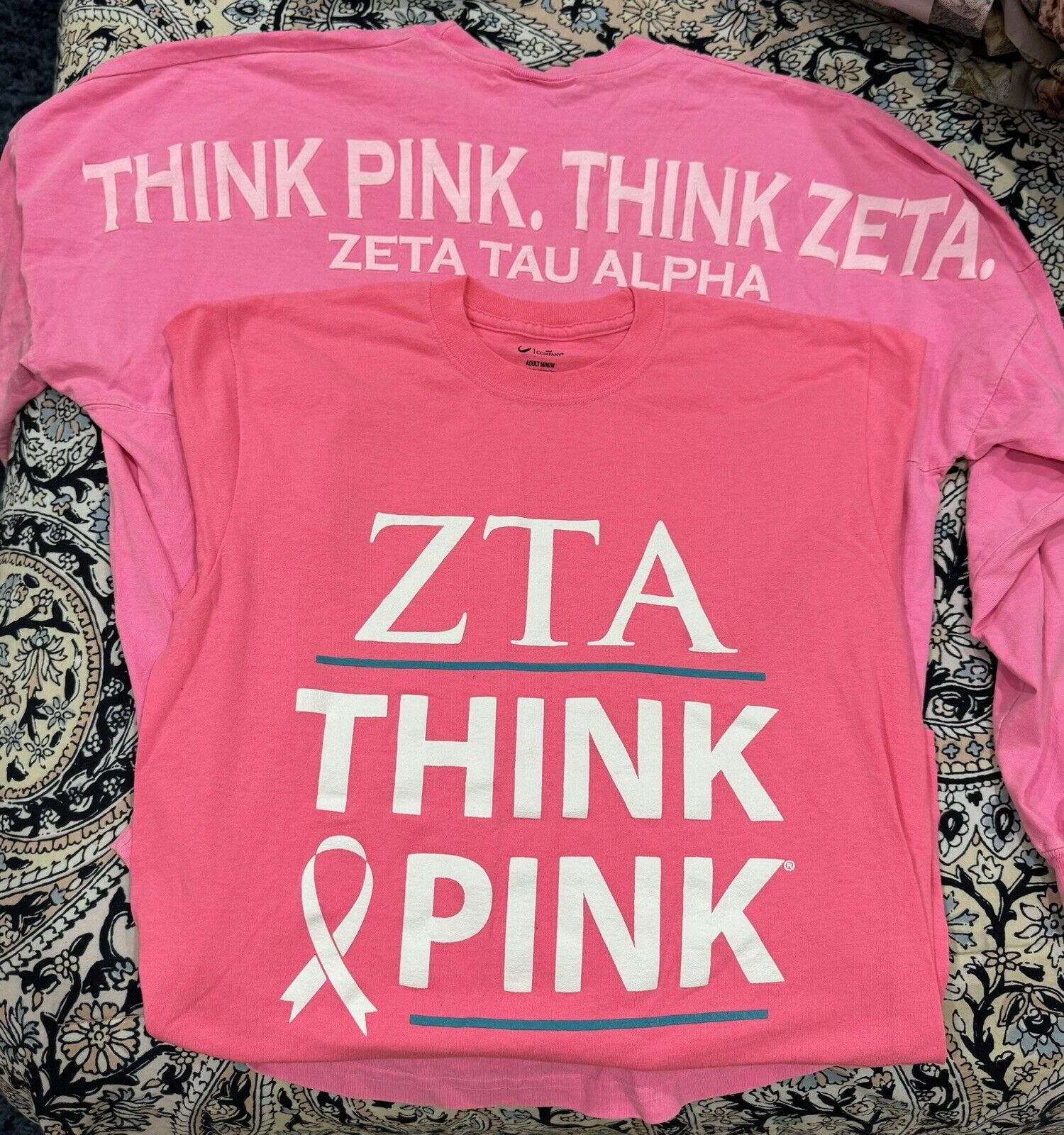 Zeta Tau Alpha ZTA sorority hot pink sweatshirt & T shirt think pink Sz medium
