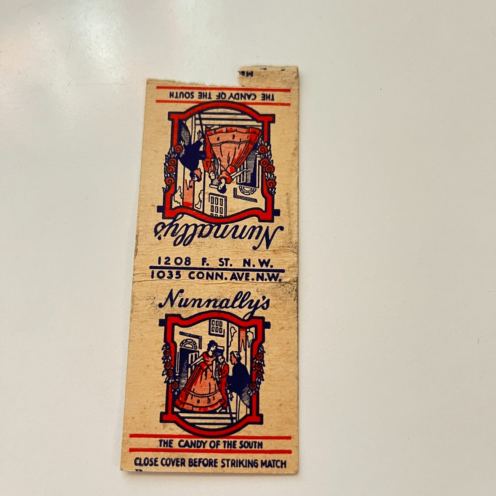 Nunnally's Candy Of The South 1035 Conn Ave NW Vintage Matchbook Cover TMB56-4