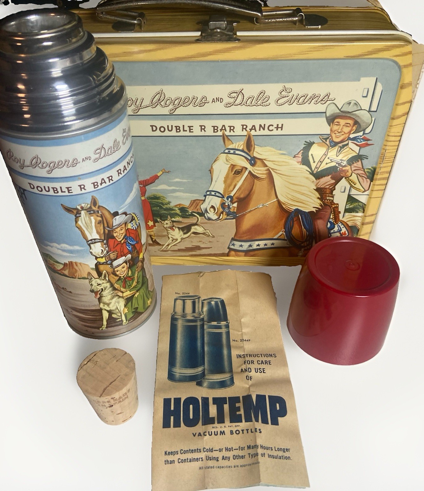VTG 1953 Roy Rogers RR Ranch Lunch Box & Thermos w/ Original Paperwork & Inserts