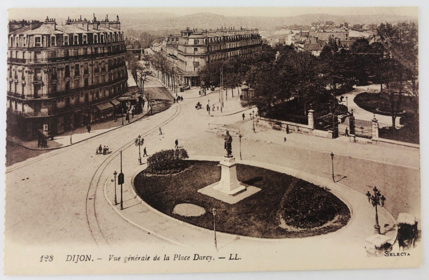 Vintage Dijon France Vue Generale de la Place Darcy Park Postcard P190