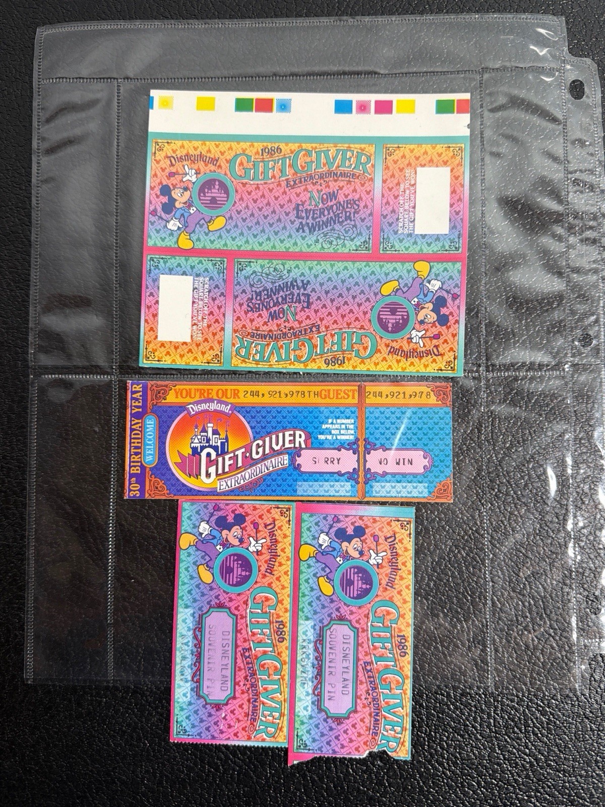 Vintage 1985 1986 Disneyland Gift Giver Extraordinaire Scratch Off Tickets Lot 4