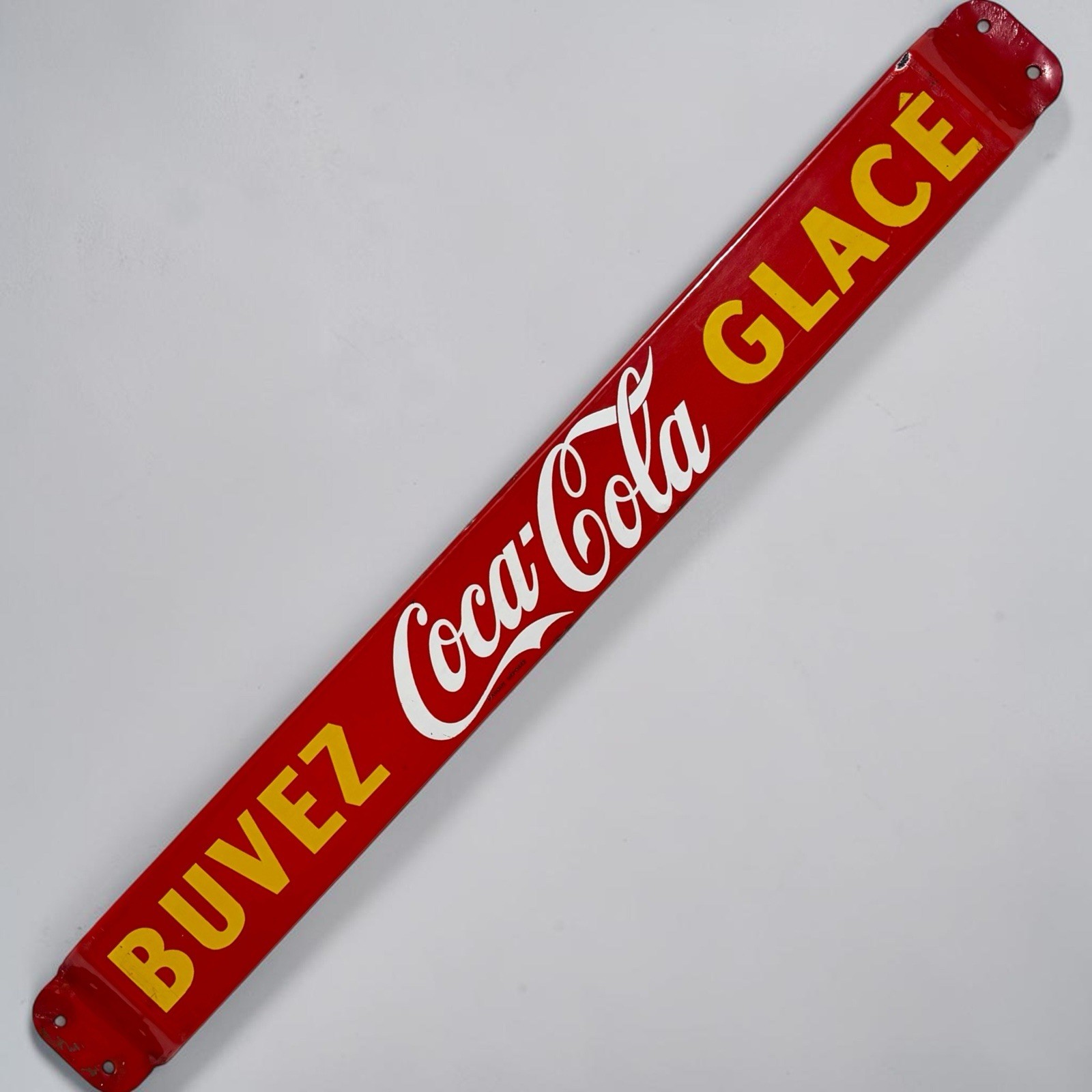 Vintage Coca Cola French Canadian Buvez Glace Porcelain Sign Door Push Soda Pop