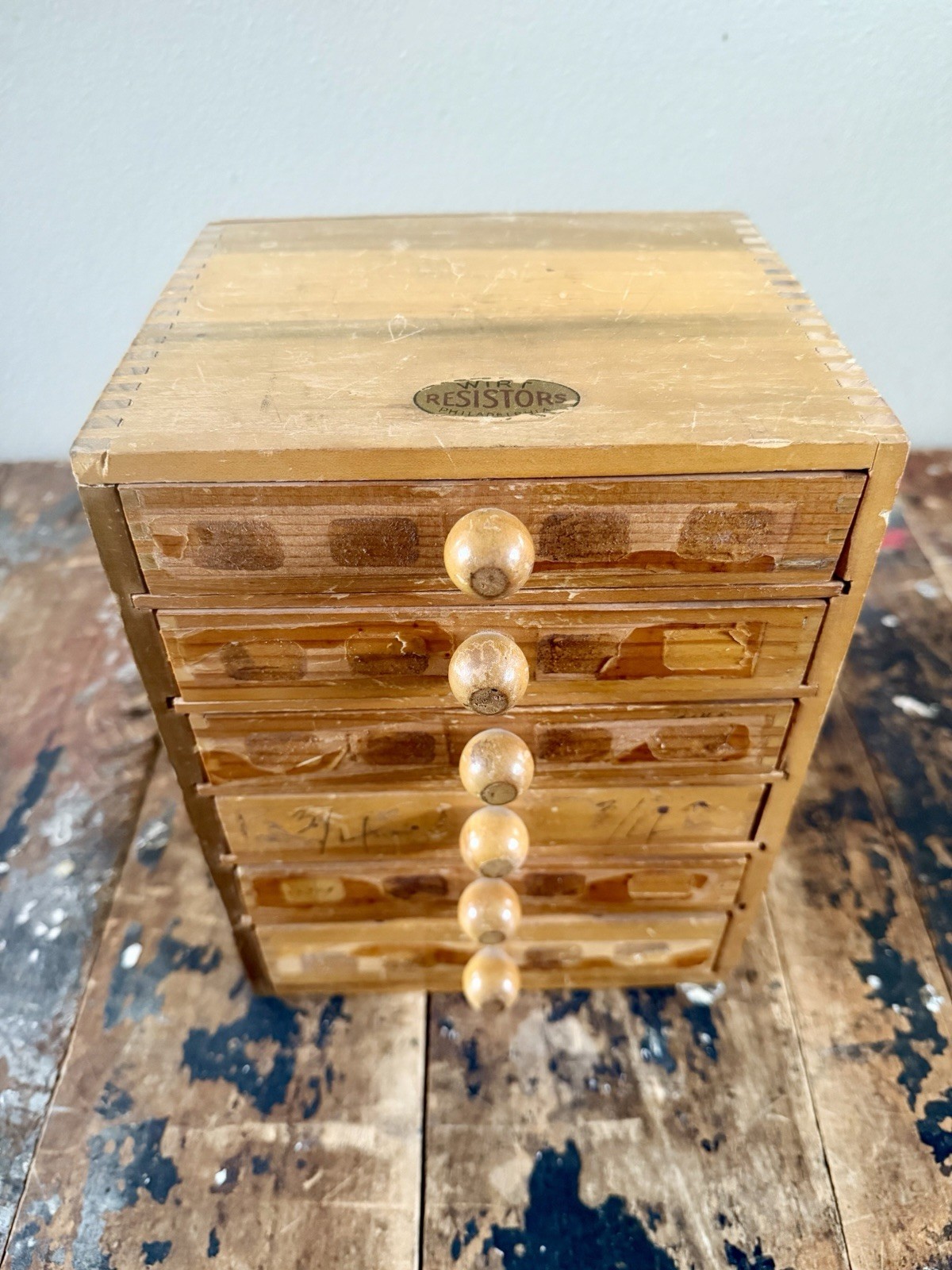 Vintage Wirt Resistors Philadelphia 6 Drawer Finger Jointed Parts Box
