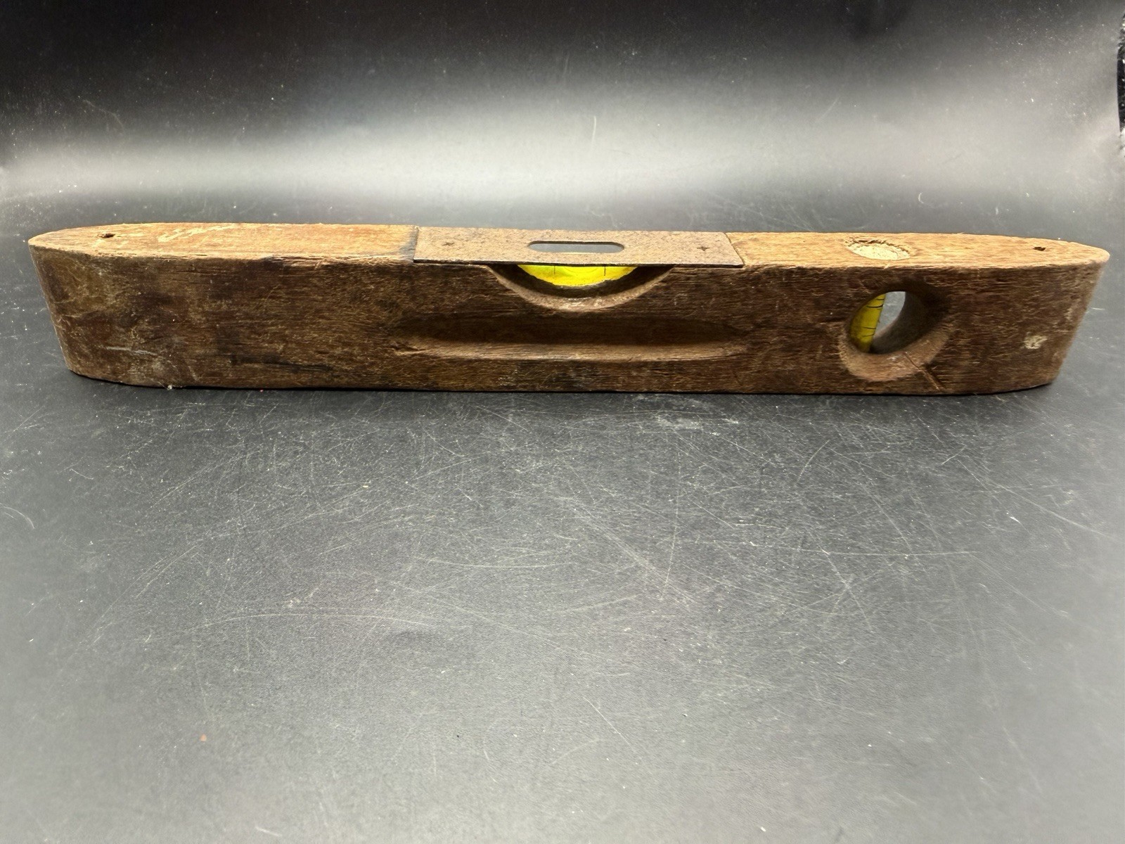 Vintage Wood Pocket Level Brass Top Plate Double Vial 9 Inch Antique 