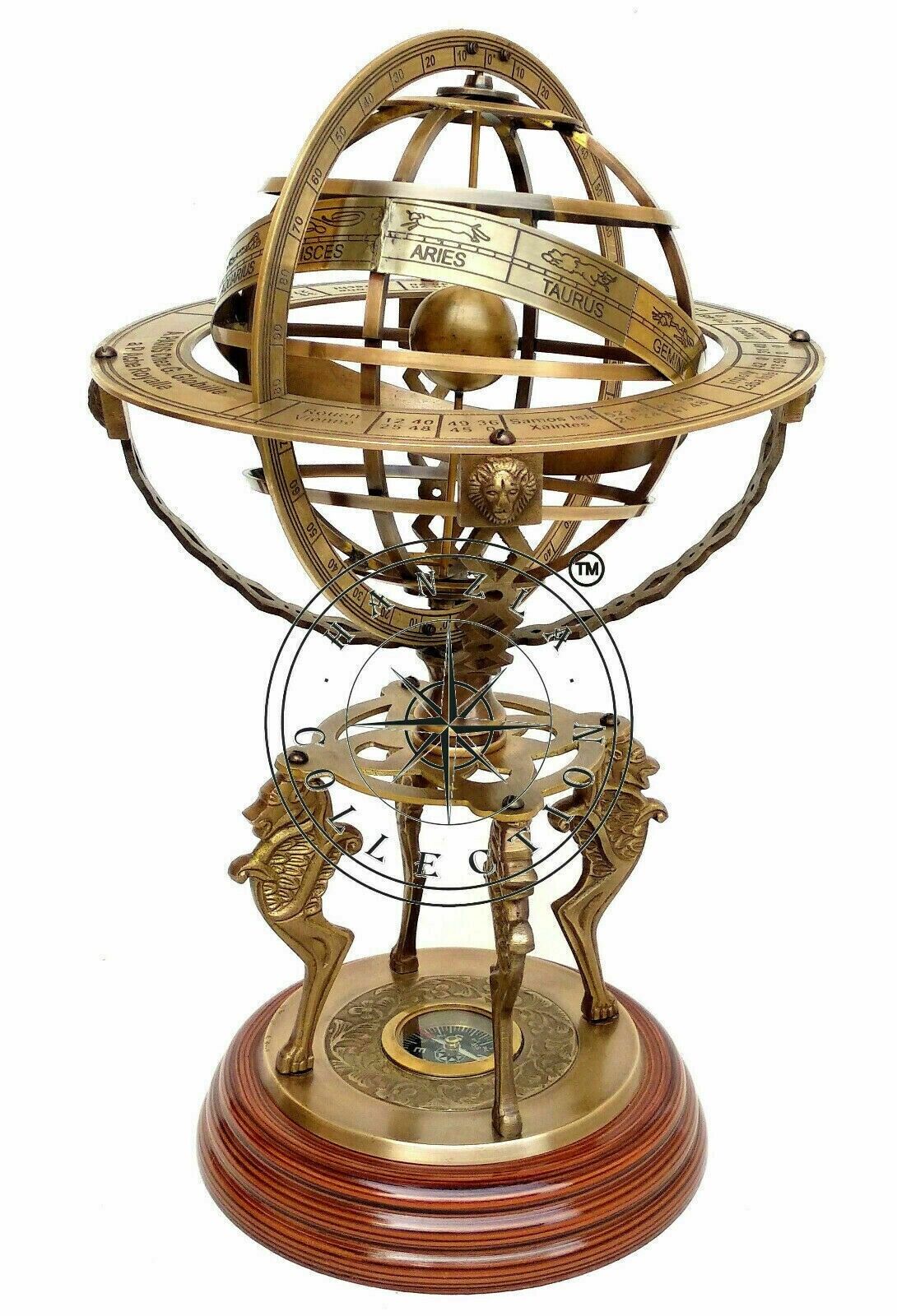Antique Vintage Globe With Compass18