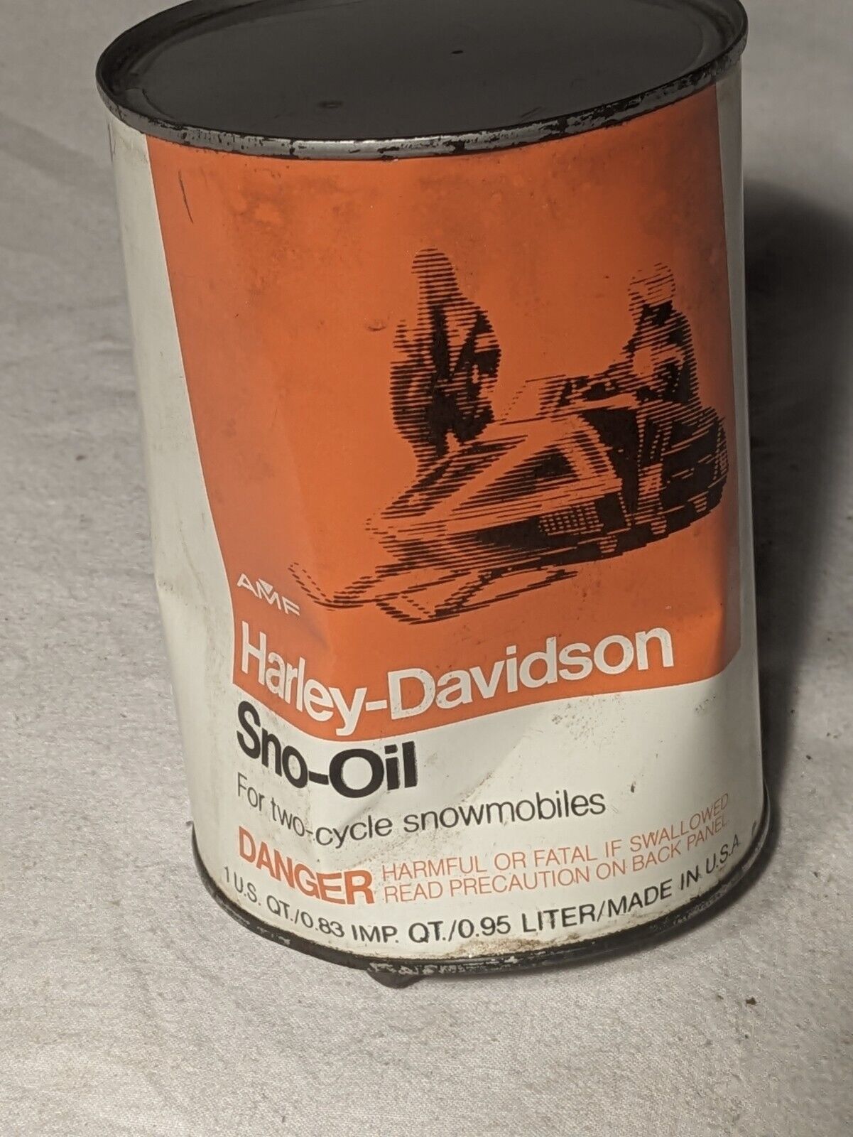 Very Rare Vintage Harley Davidson Two Cycle Sno-Oil Snowmobile Oil Can FULL 