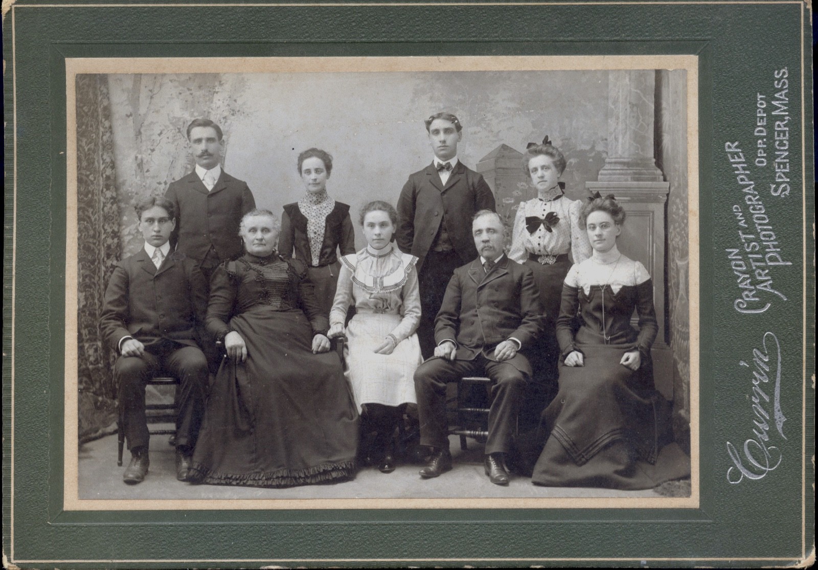 Antique Cabinet Card Large Family Group Portrait Spencer Massachusetts Victorian