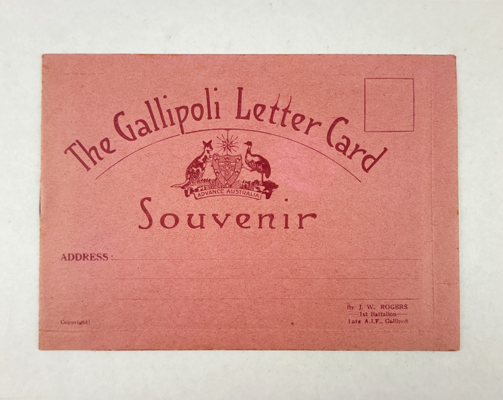 Pristine WWI The Gallipoli Letter Card Souvenir J.W. Rogers AIF - Unused NM