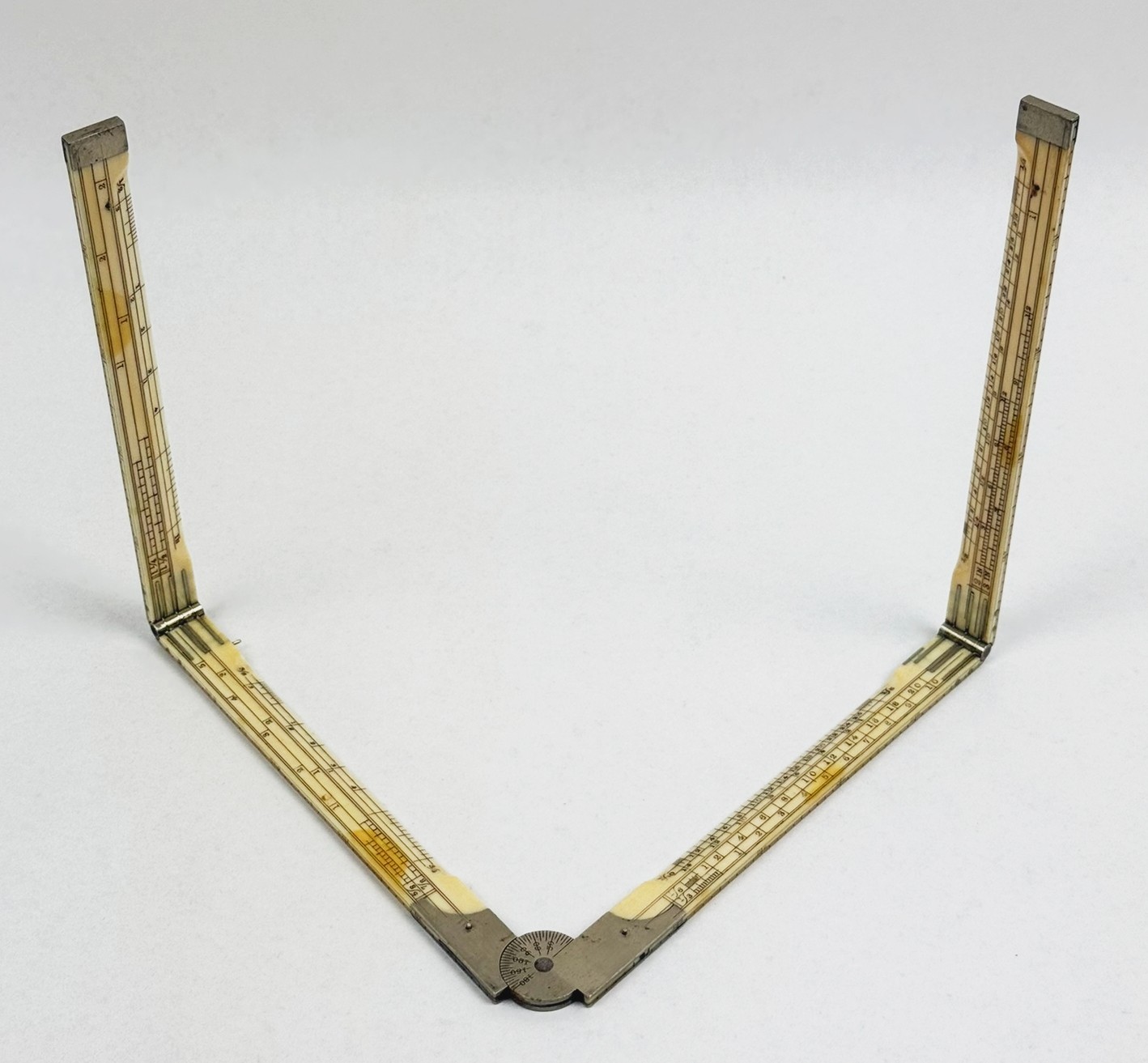 Antique J RABONE & Sons 4 Fold 2ft Architect RULE German Silver Protractor Joint