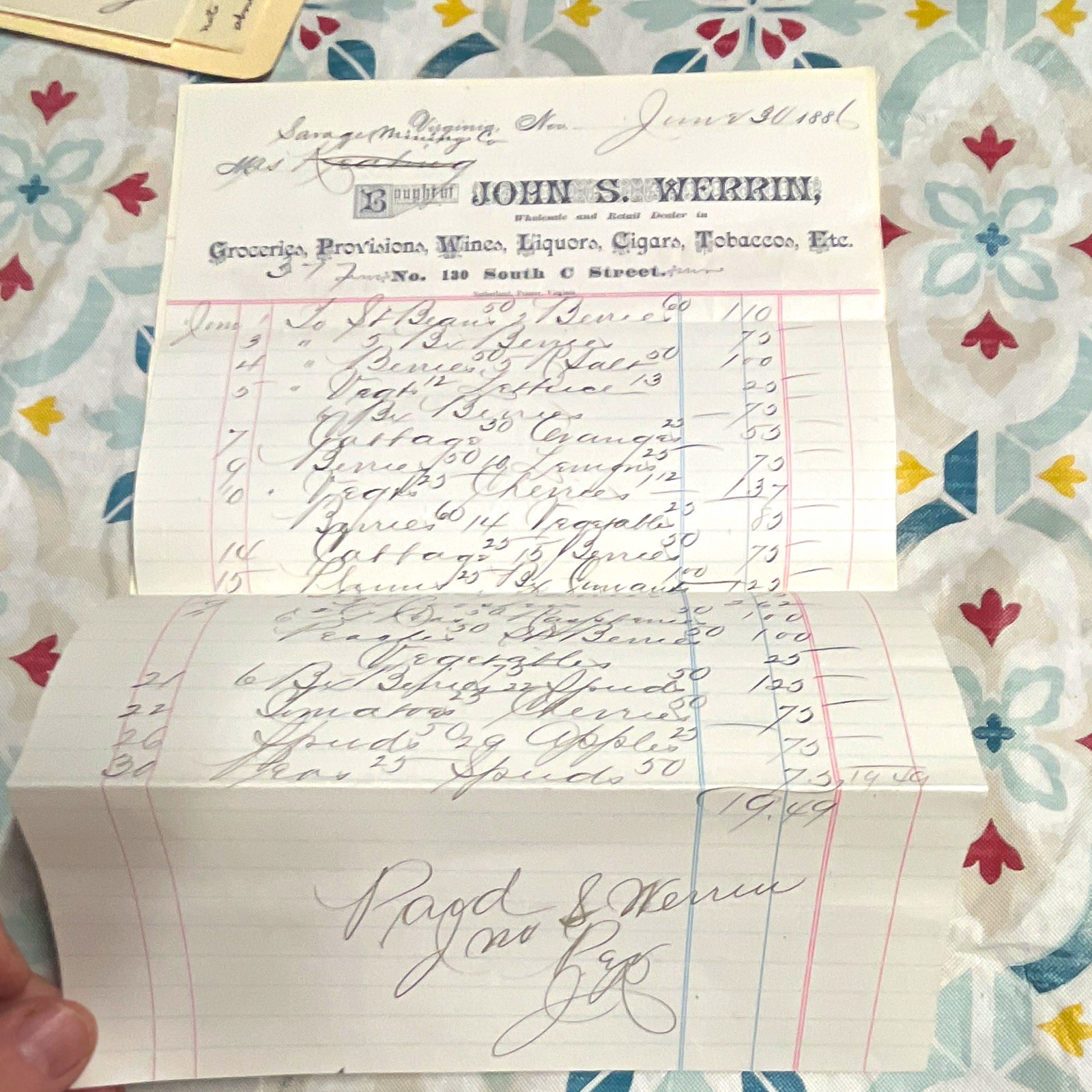 1886 John S. Merrikin Grocery Handwritten Invoice/Receipt Liquor Cigars Tobacco 1886 John S. Merrikin Grocery Handwritten Invoice/Receipt Liquor Cigars Tobacco