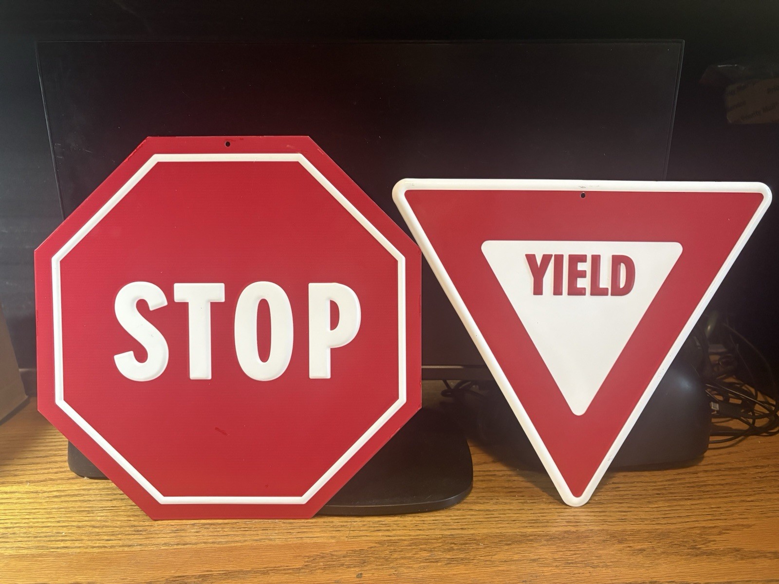 11” STOP SIGN+YIELD SIGN EMBOSSED METAL REPLICA’s FOR MANCAVE-DRIVEWAY-ETC. 
