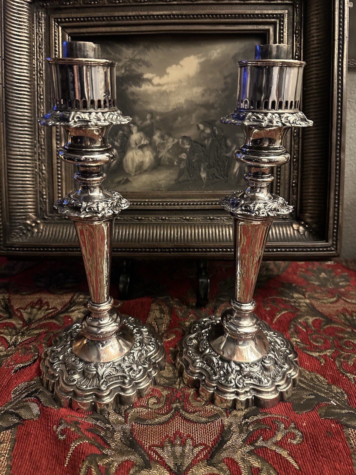 Antique French Elegant Pair of Bronze Candlesticks Louis XV Style 19th Century