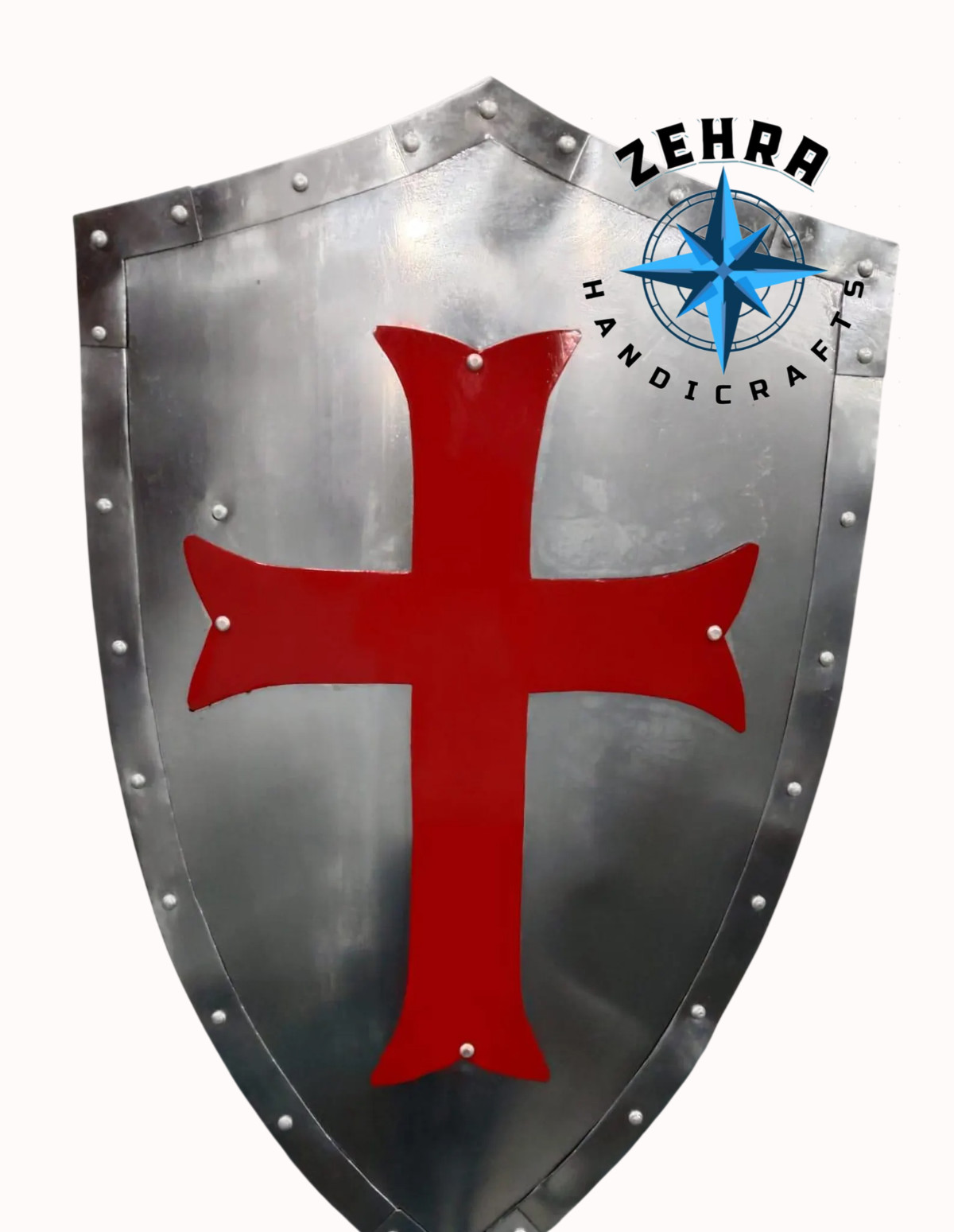 ZEHRA Medieval steel knight shield with red cross | crusader templar shield home