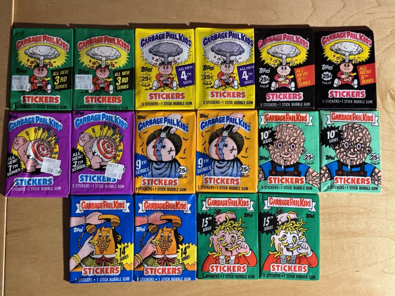 ⁠1986-1988 Topps Garbage Pail Kids Unopened Wax Pack Lot (16) Factory Sealed
