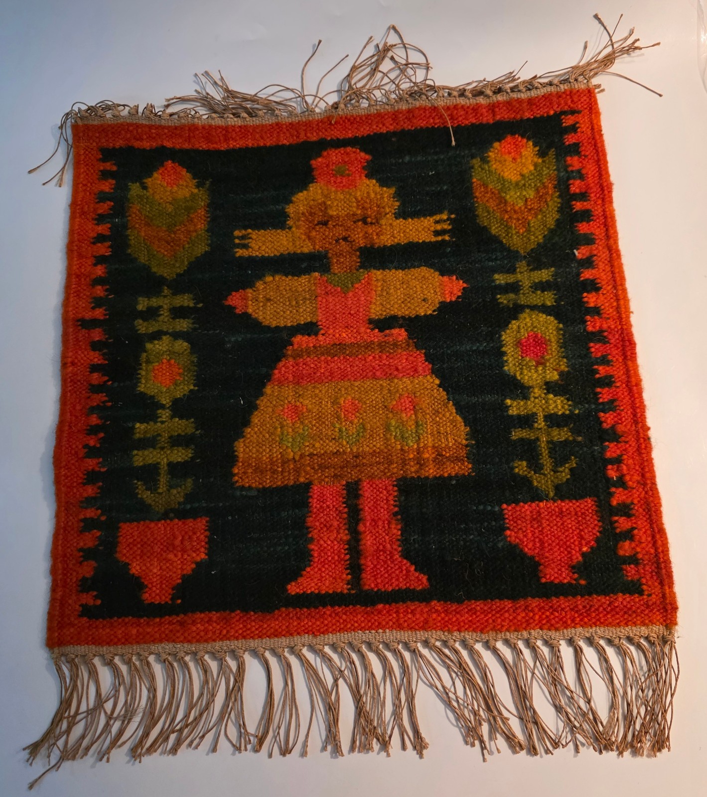 Vtg 70's Polish Folk Art Handwoven Wool Kilim Textile by Maria Domanska 16