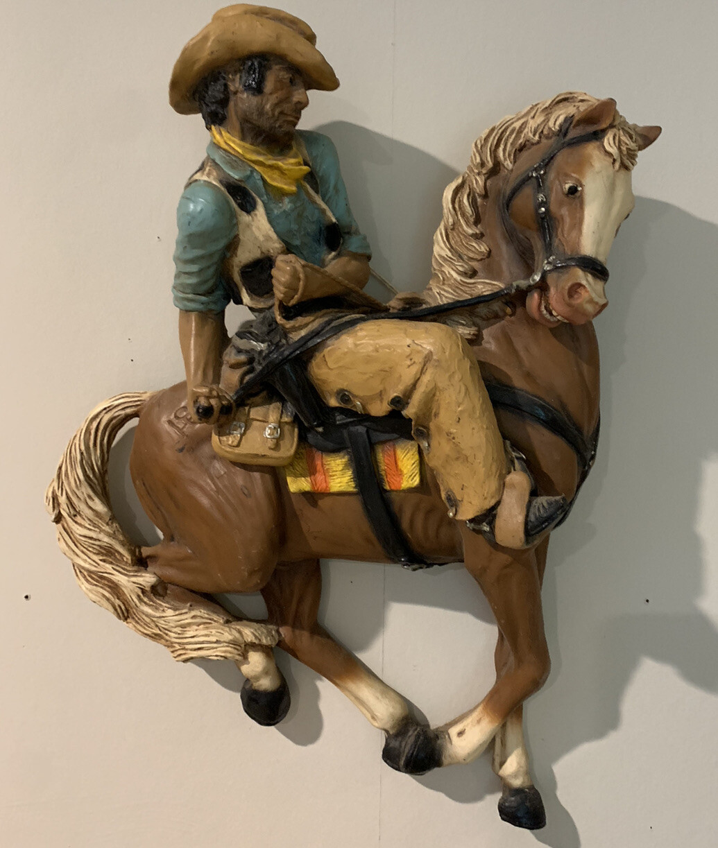 1979 Universal Statuary Cowboy Palomino Sorrell Horse Plastic 3D Wall Art