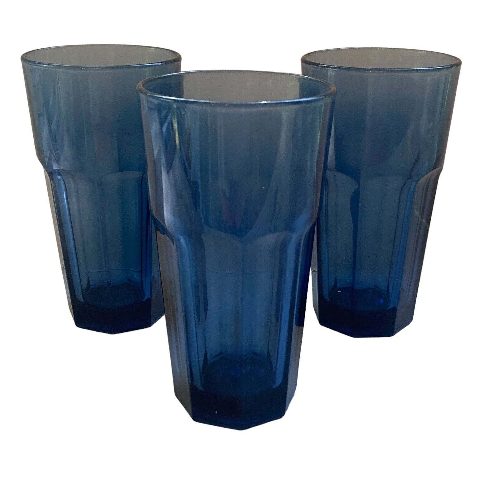 Vintage Set of 3 Libbey Gibraltar Dusky Blue Flat Ice Tea Glasses Tumblers 6.5”T