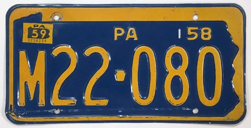 Pennsylvania 1958 1959 License Plate M22-080 DMV Clear Good Condition YOM