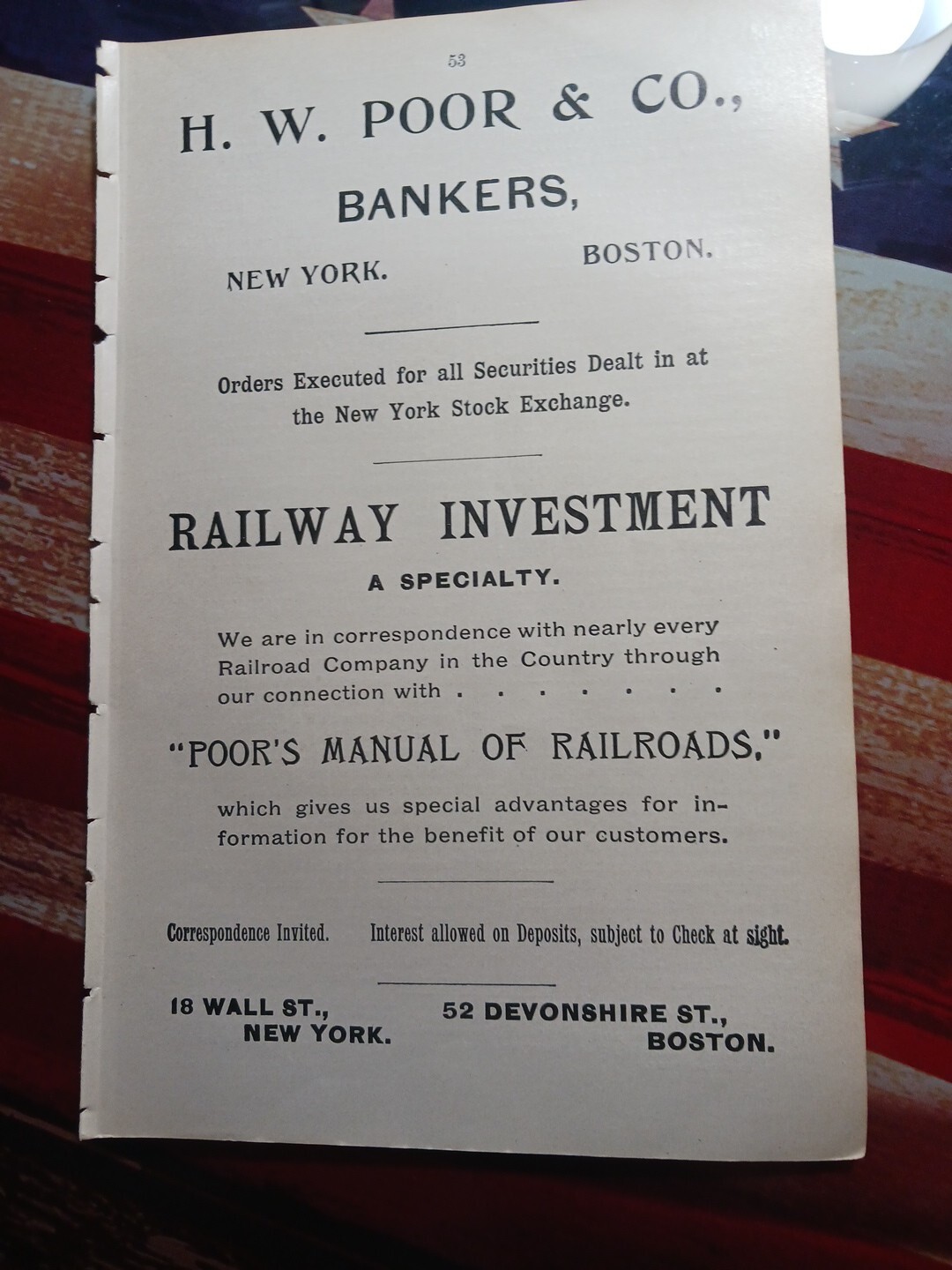 1902 Print Ad H. W. POOR & COMPANY Bankers Railway Investments Wall St NYC 