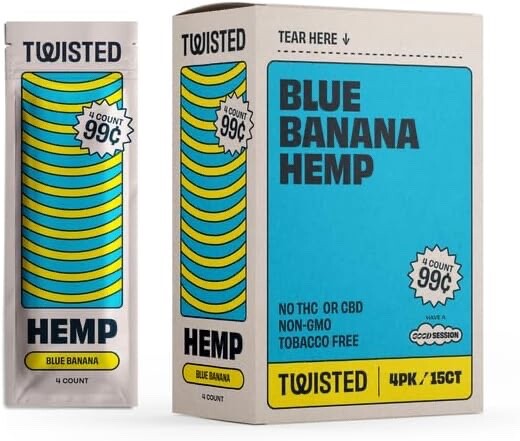 Twisted Hemp 4 Leaf per Pack 15 Count Box 60 Rolling Papers (Blue Banana)