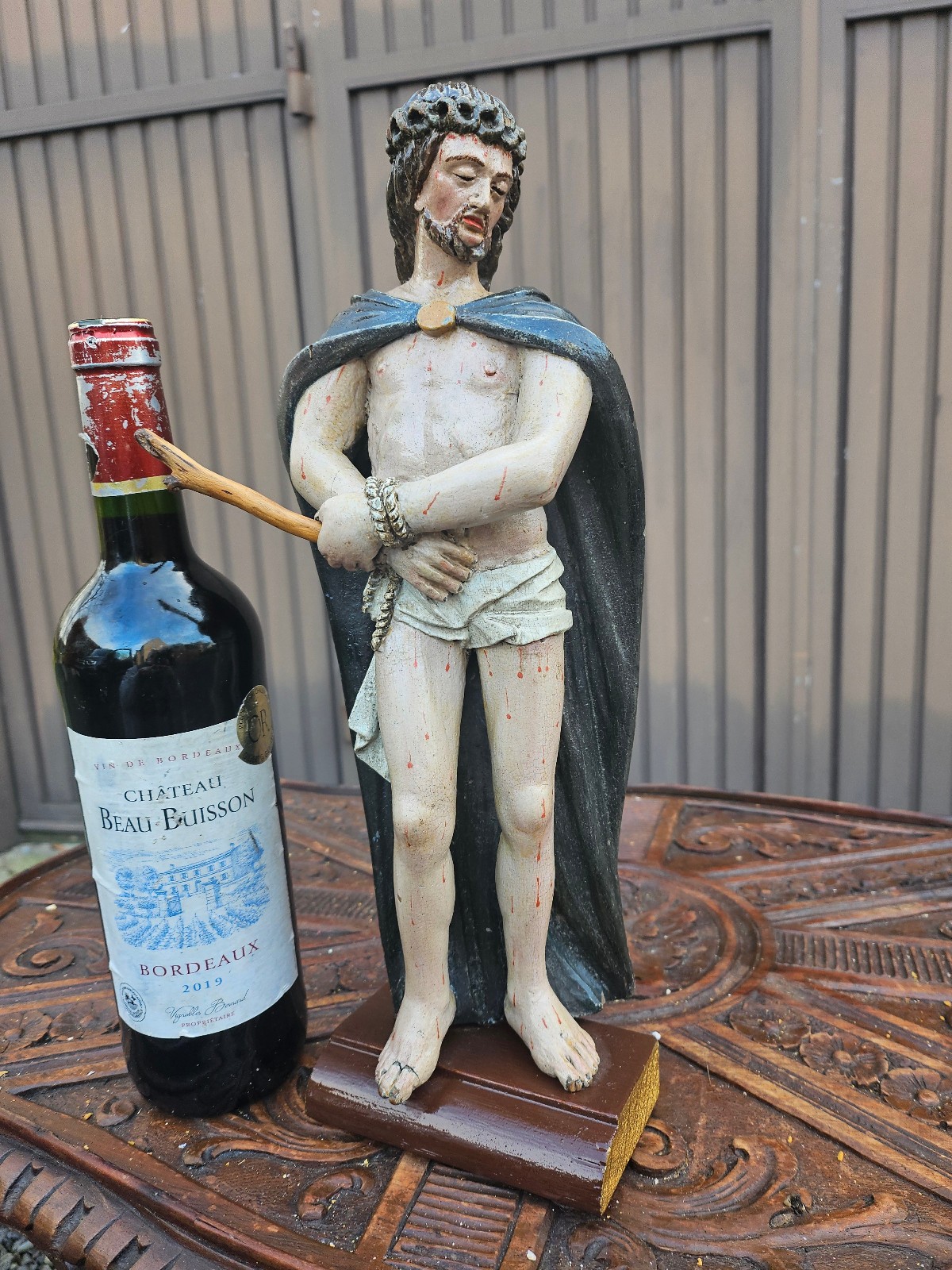Antique 18thc wood carved polychrome Ecce Homo Christ Statue sculpture rare