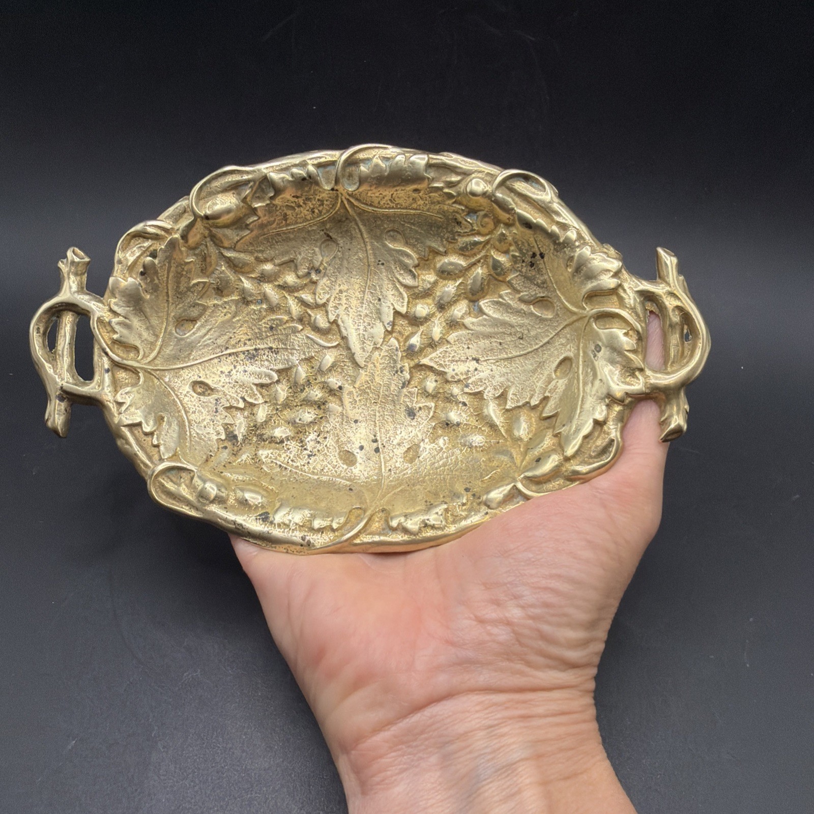 VTG Brass Soap Trinket Dish Collini Austria 7” Grape Or Berry Motif Art Nouveau VTG Brass Soap Trinket Dish Collini Austria 7” Grape Or Berry Motif Art Nouveau