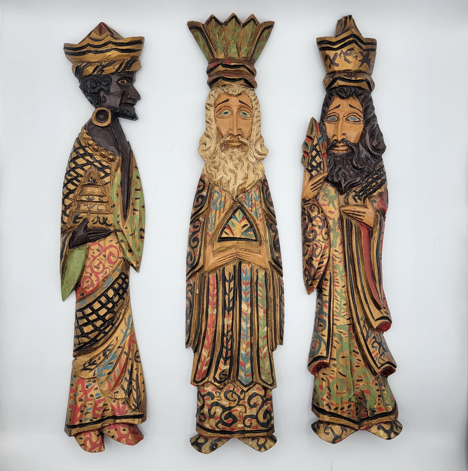 Three Wise Men 19x4 Wood Hand Carved Hand Painted Nativity Christmas Folk Art