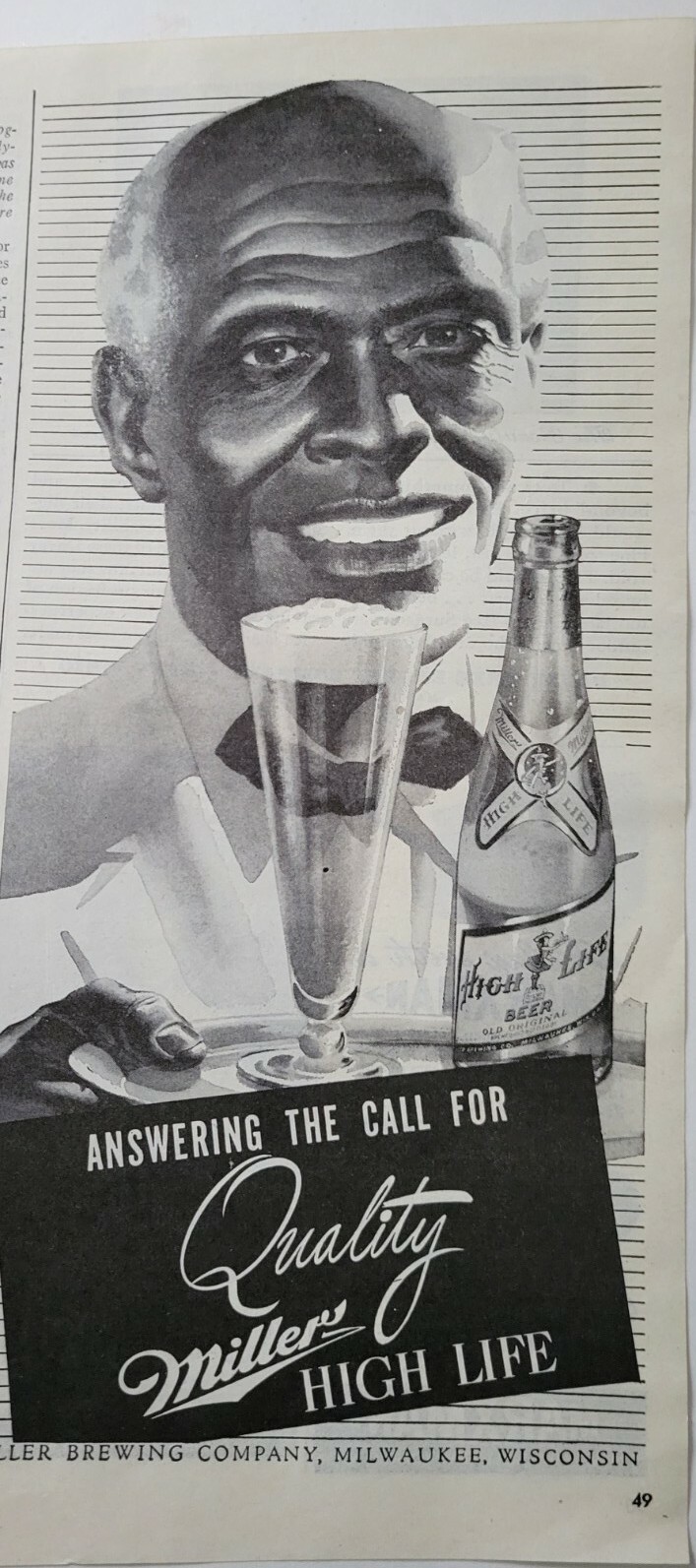 1946 Miller high life beer bottle black bartender serving tray  vintage ad