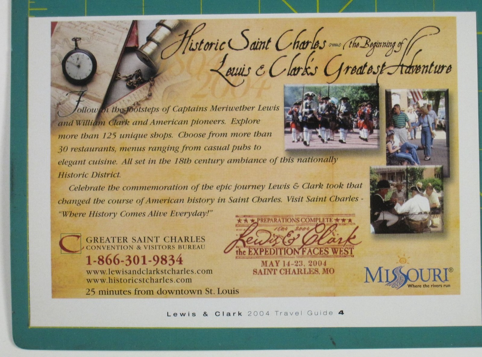 Print Ad Historic Saint Charles Lewis & Clarks Travel Missouri Vintage 2003